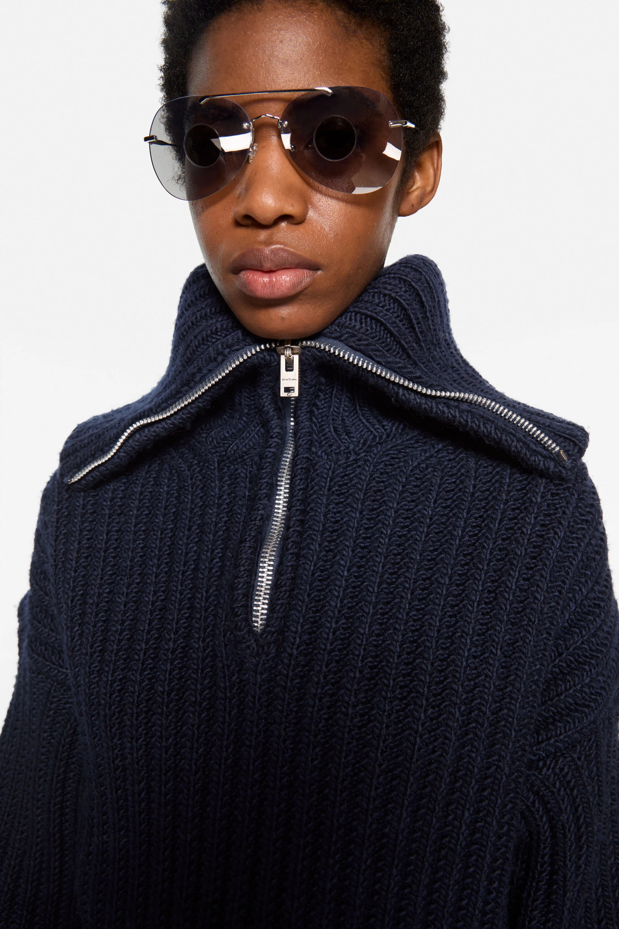 Wool half-zip knit - Navy - 4