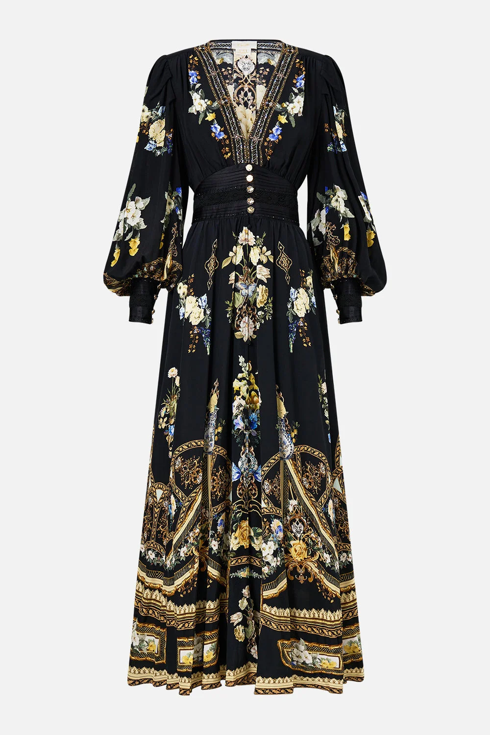 SHAPED WAISTBAND DRESS WITH GATHERED SLEEVES - 1