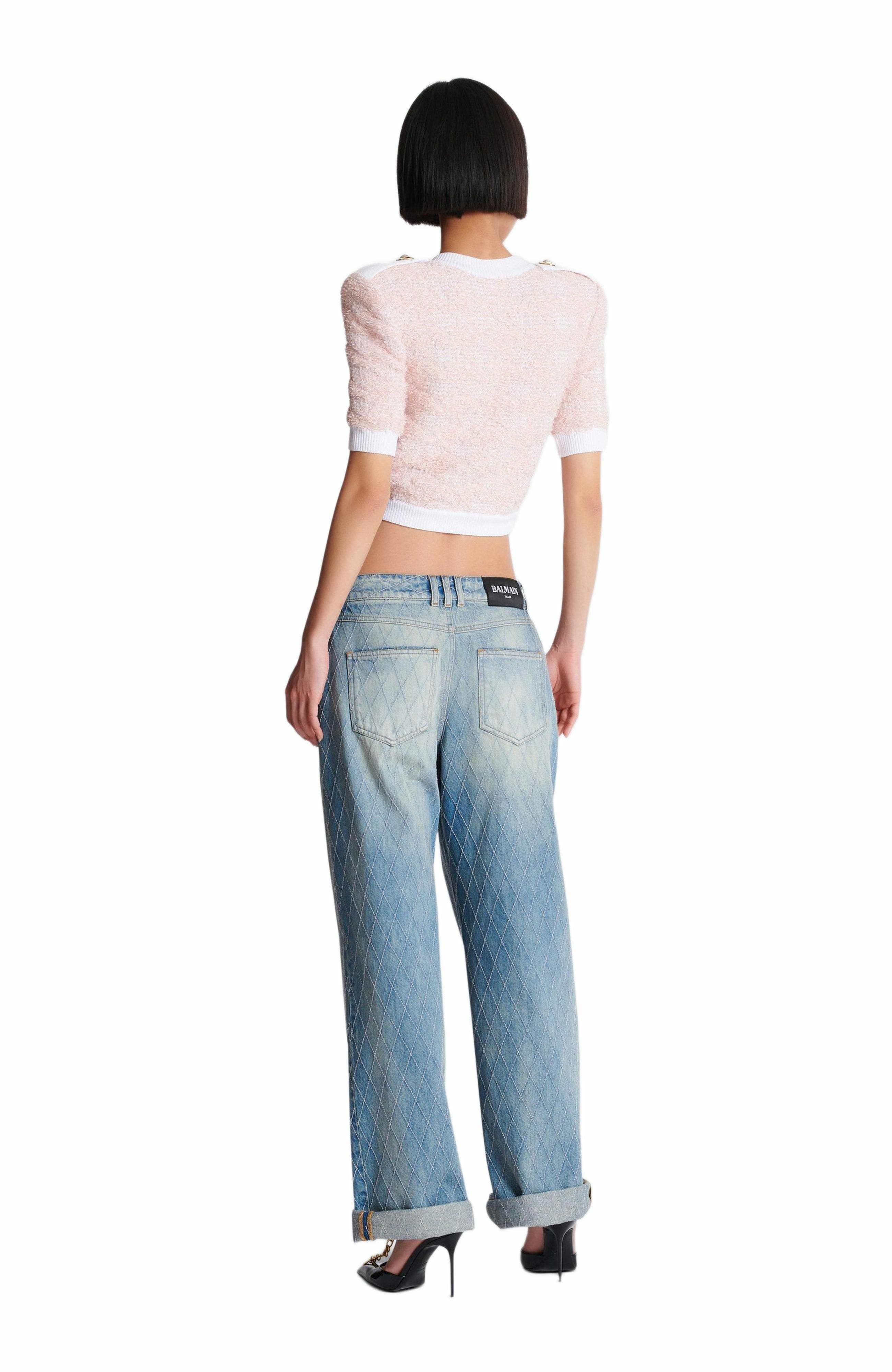 Balmain Short-sleeved knit cardigan in Pink at Nordstrom - 4