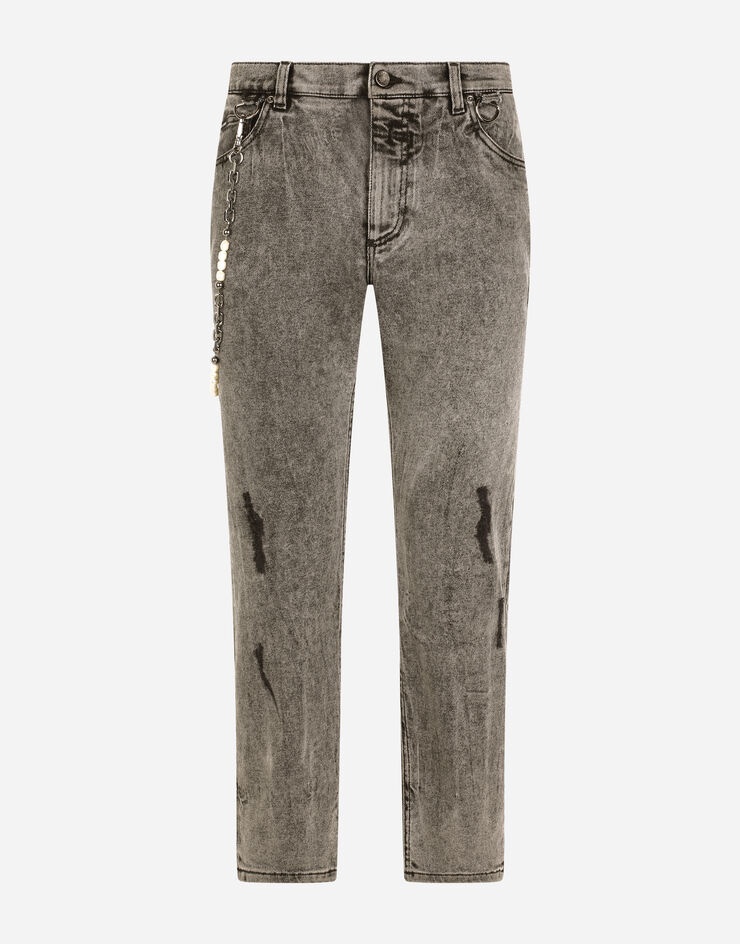 Loose gray wash jeans with keychain - 3