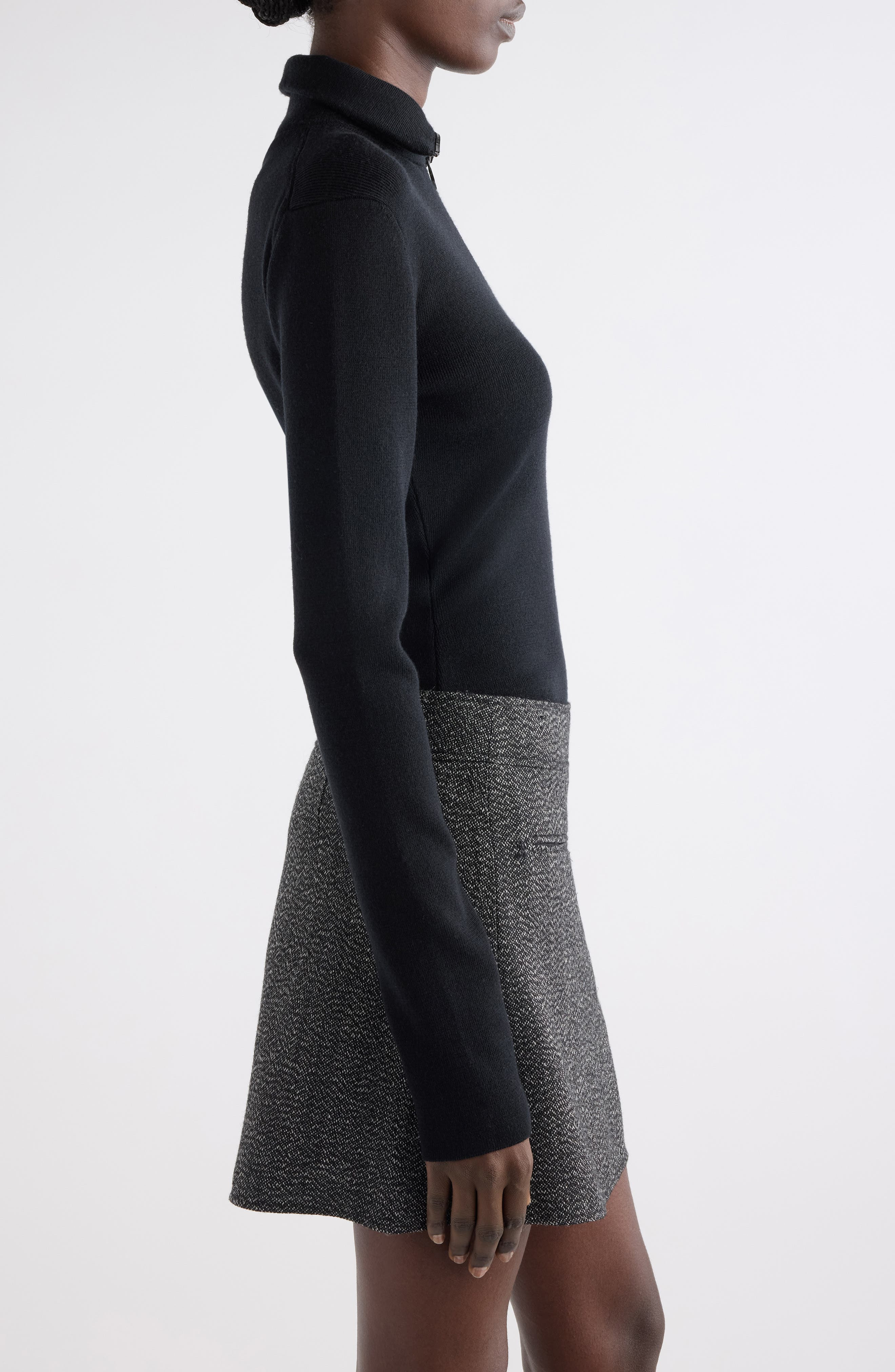 Courrèges Merino Wool Mock Neck Half Zip Sweater in Black at Nordstrom - 5