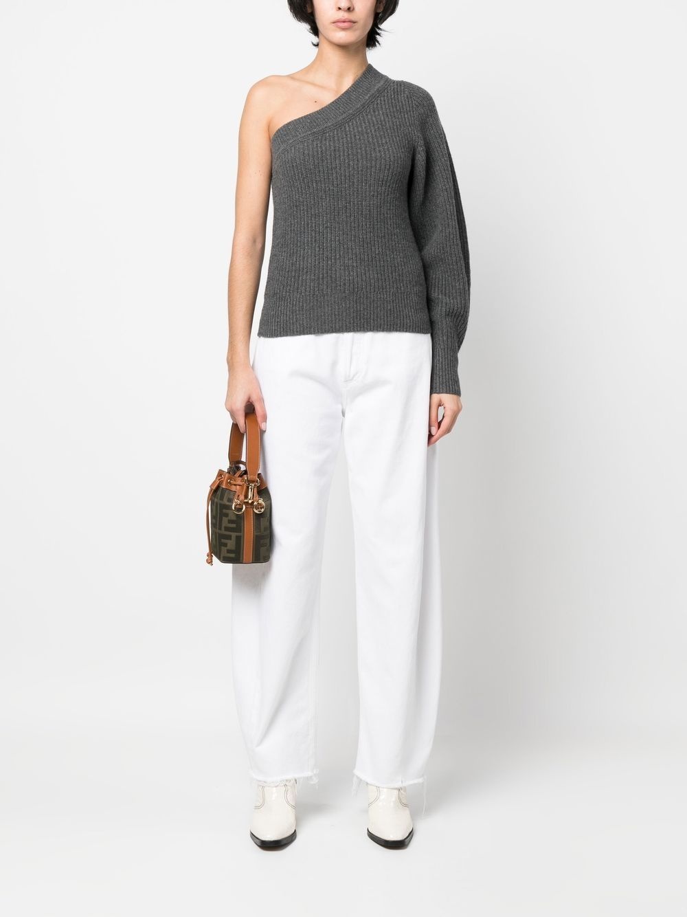 one-shoulder ribbed-knit jumper - 2