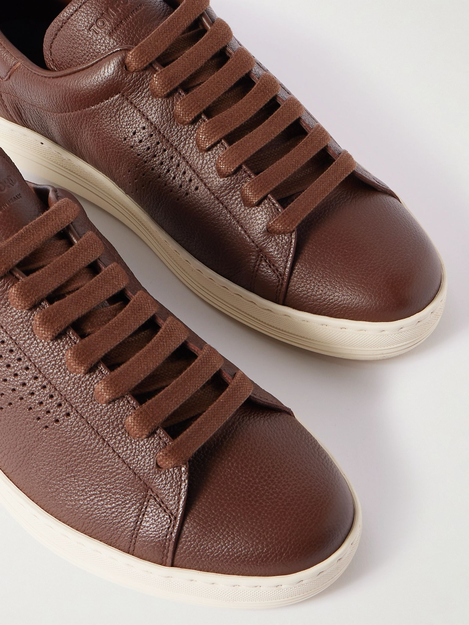 Warwick Perforated Full-Grain Leather Sneakers Brown - 5