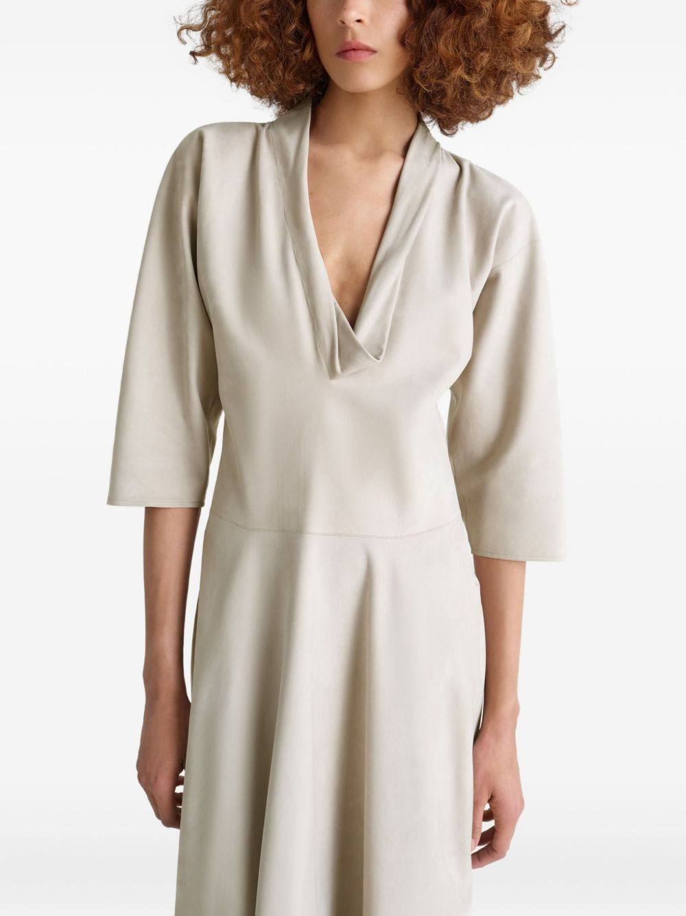 draped V-neck midi dress - 5