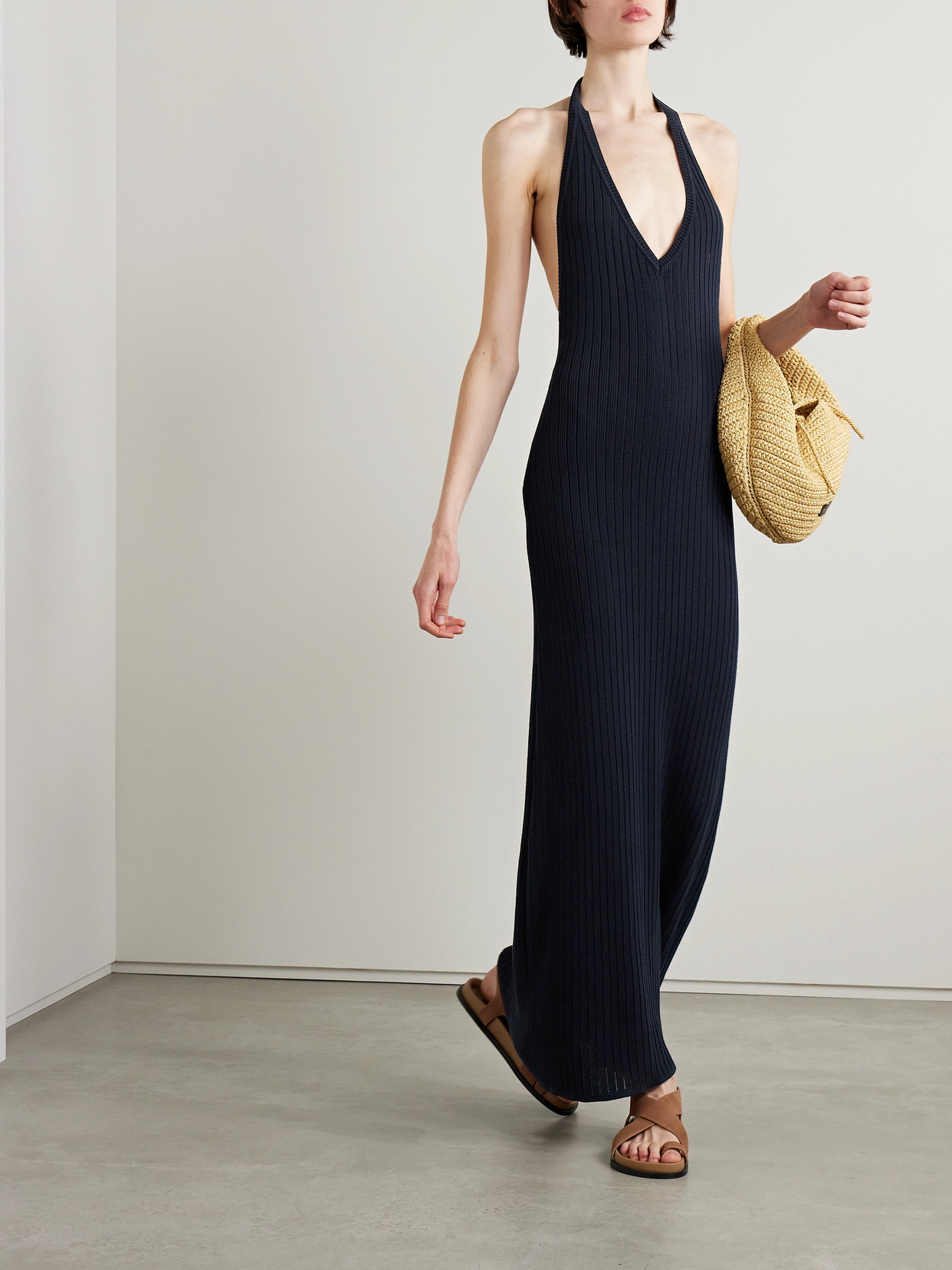 Ivenka Ribbed Cotton Halterneck Maxi Dress - 2