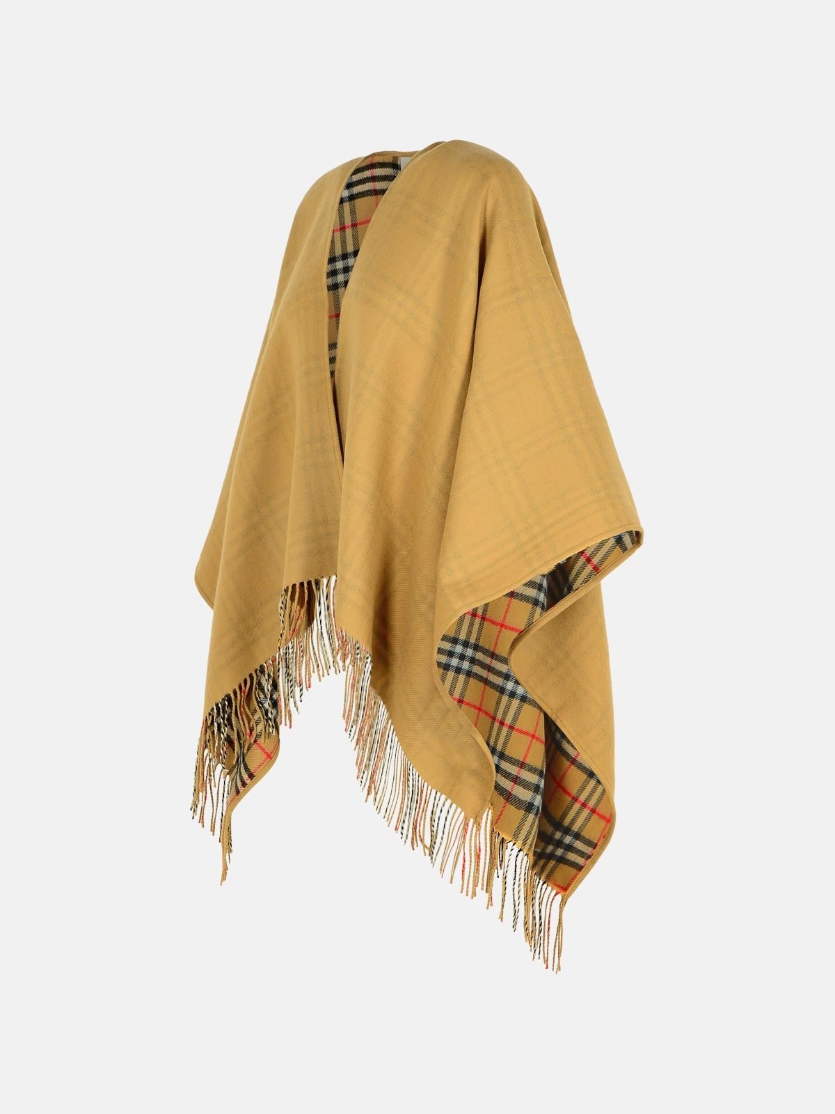 REVERSIBLE 'CHECK' BEIGE WOOL CAPE - 2