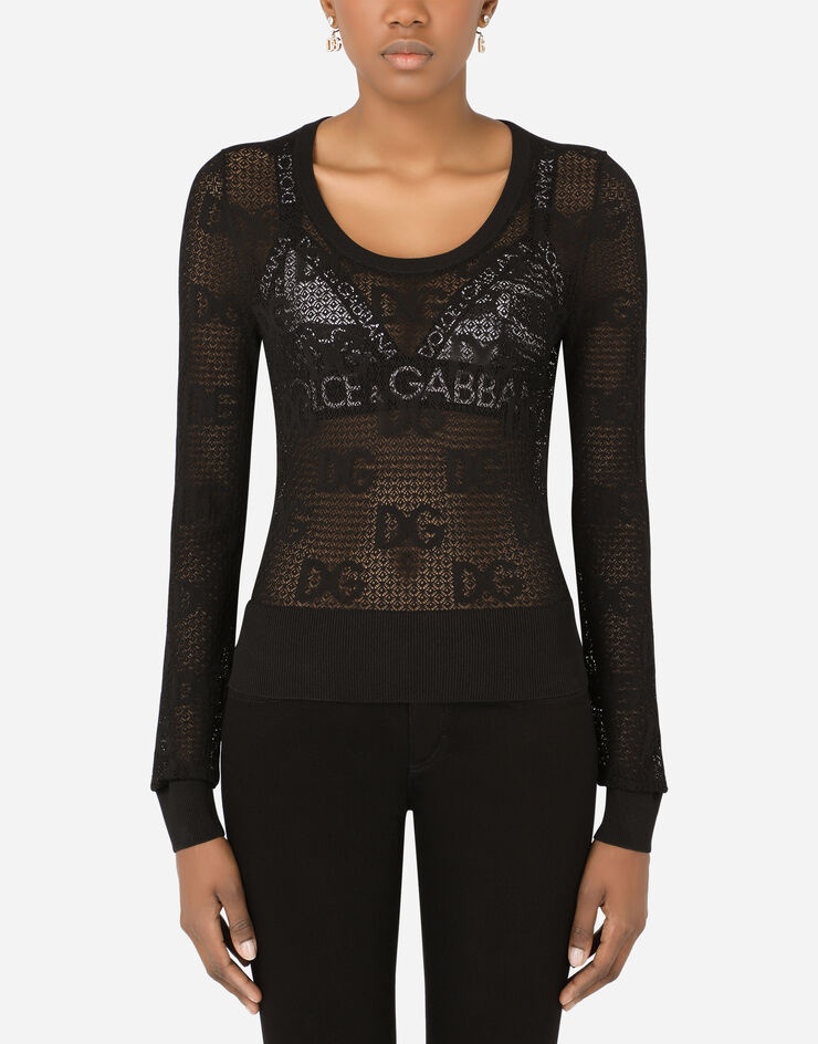 Long-sleeved lace-stitch sweater with DG logo - 1