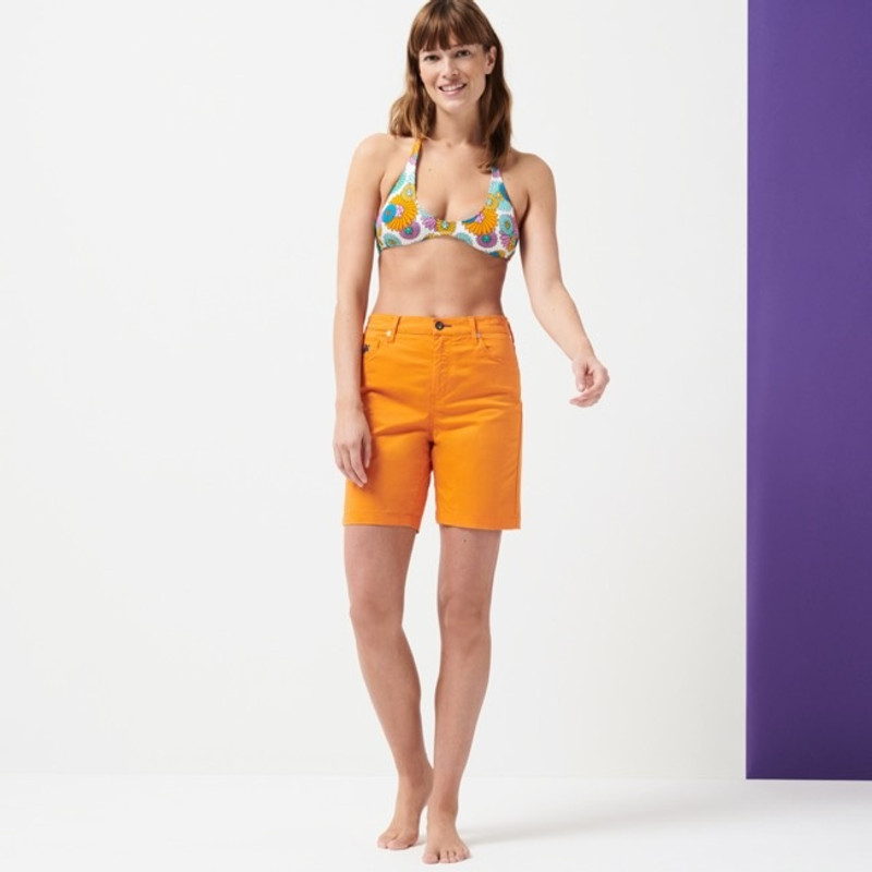 Women Stretch 5-Pockets Cotton Satin Bermuda Shorts 5