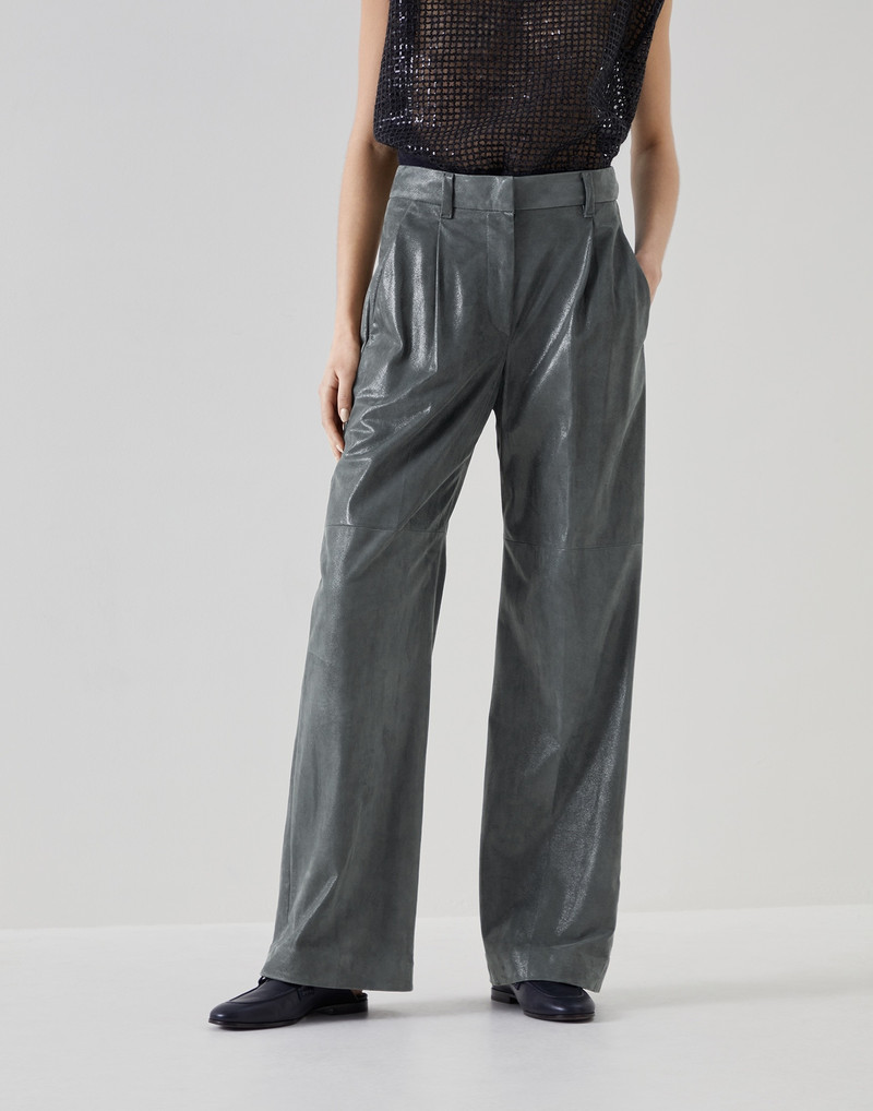 Wet-effect suede loose trousers 1