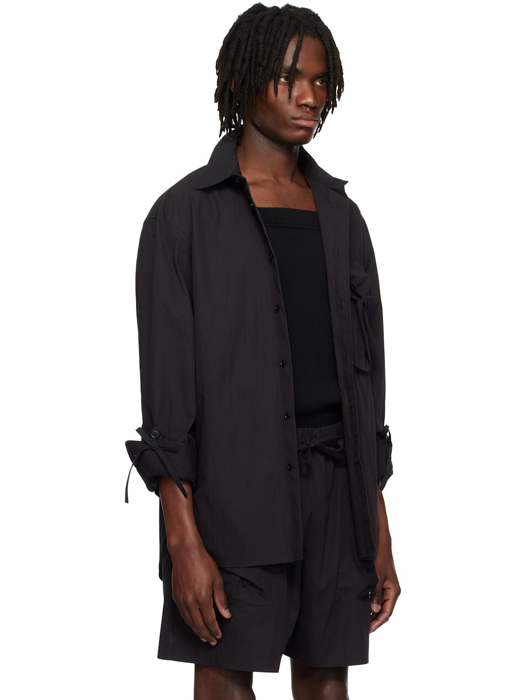 Black Bow Detail Workwear Shirt - 2