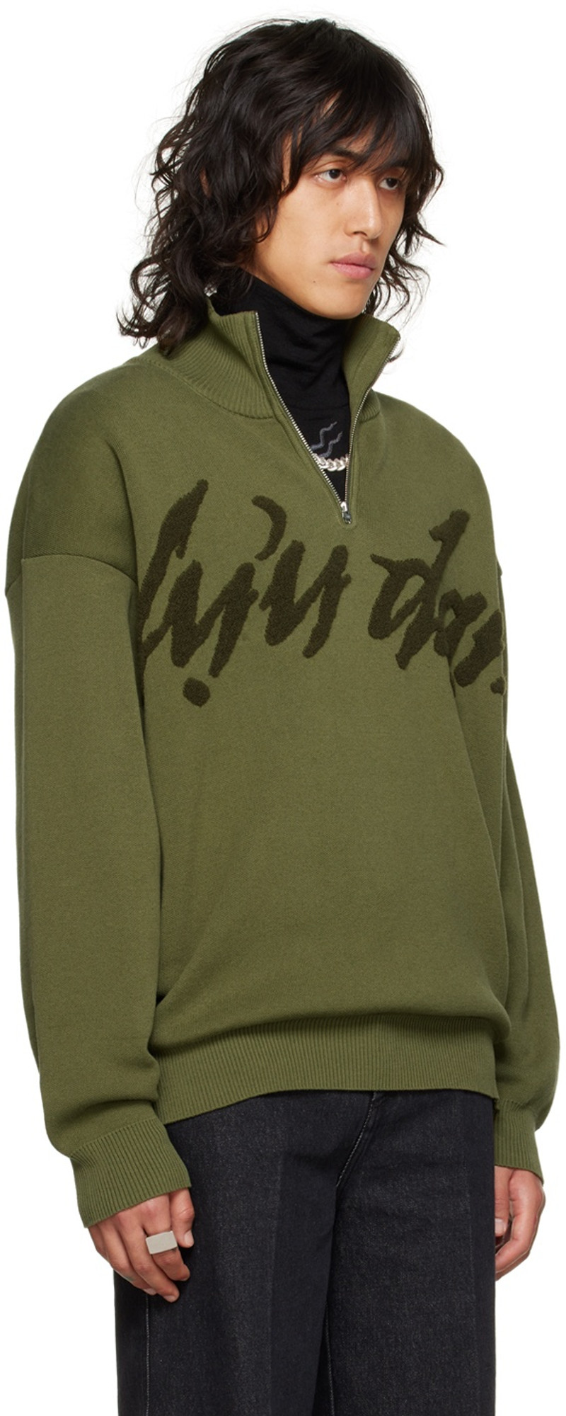 LU'U DAN SSENSE Exclusive Khaki Half-Zip Sweater outlook