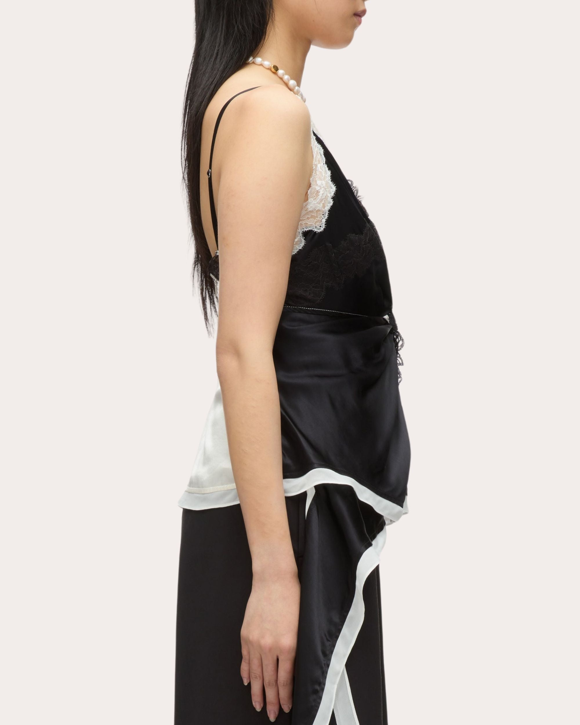 Liquid Satin Lace Twist Tank Top - 3