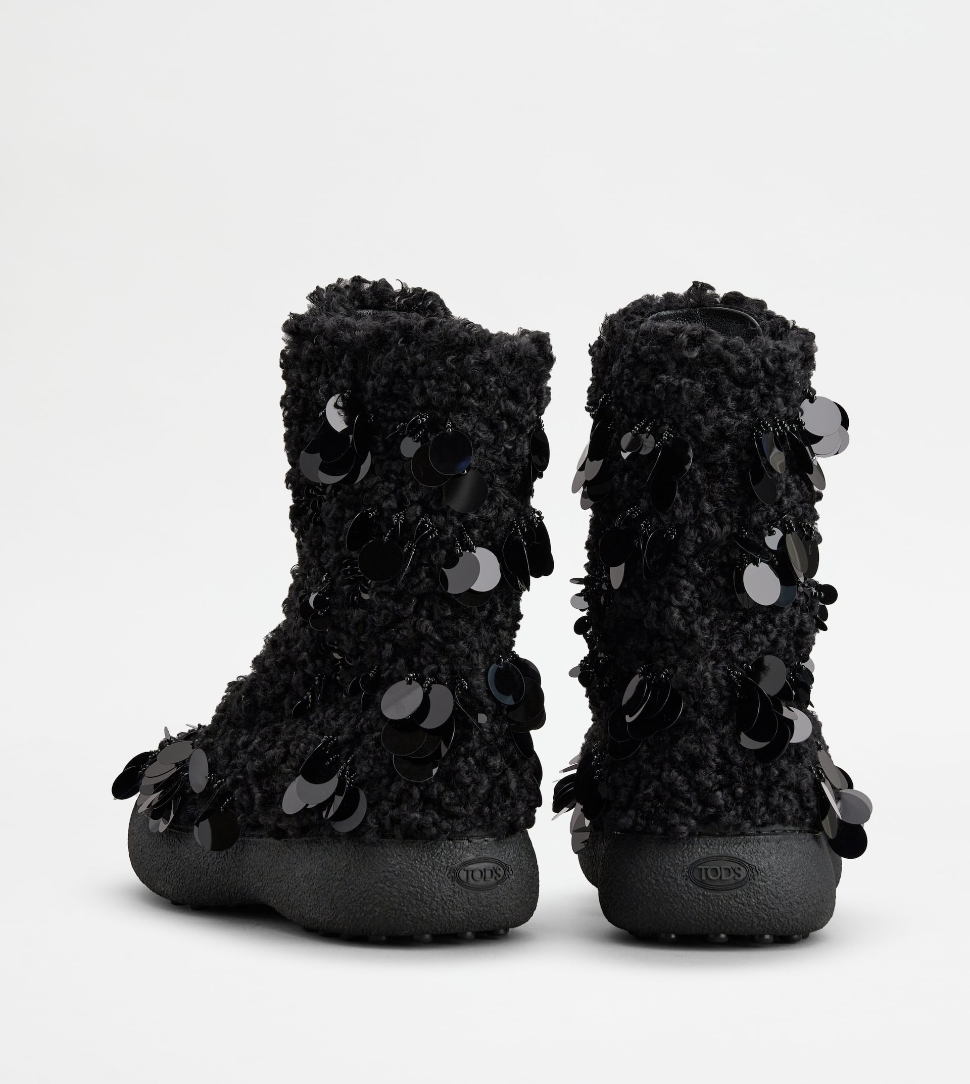 TOD'S W. G. LACE-UP ANKLE BOOTS IN FAUX FUR - BLACK - 2