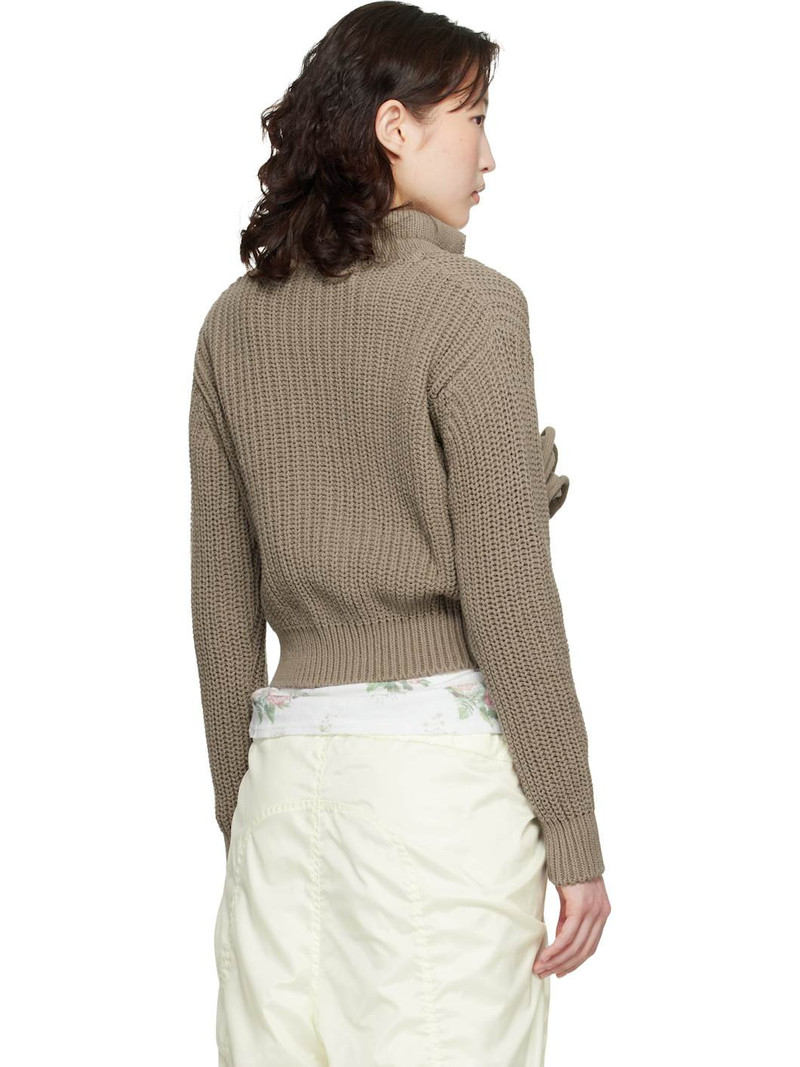 Taupe Applique Knit Zipup Sweater 3