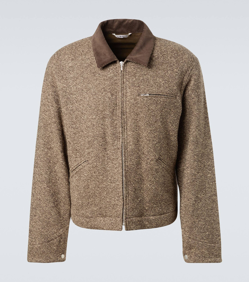 Corduroy-trimmed wool tweed blouson jacket 1