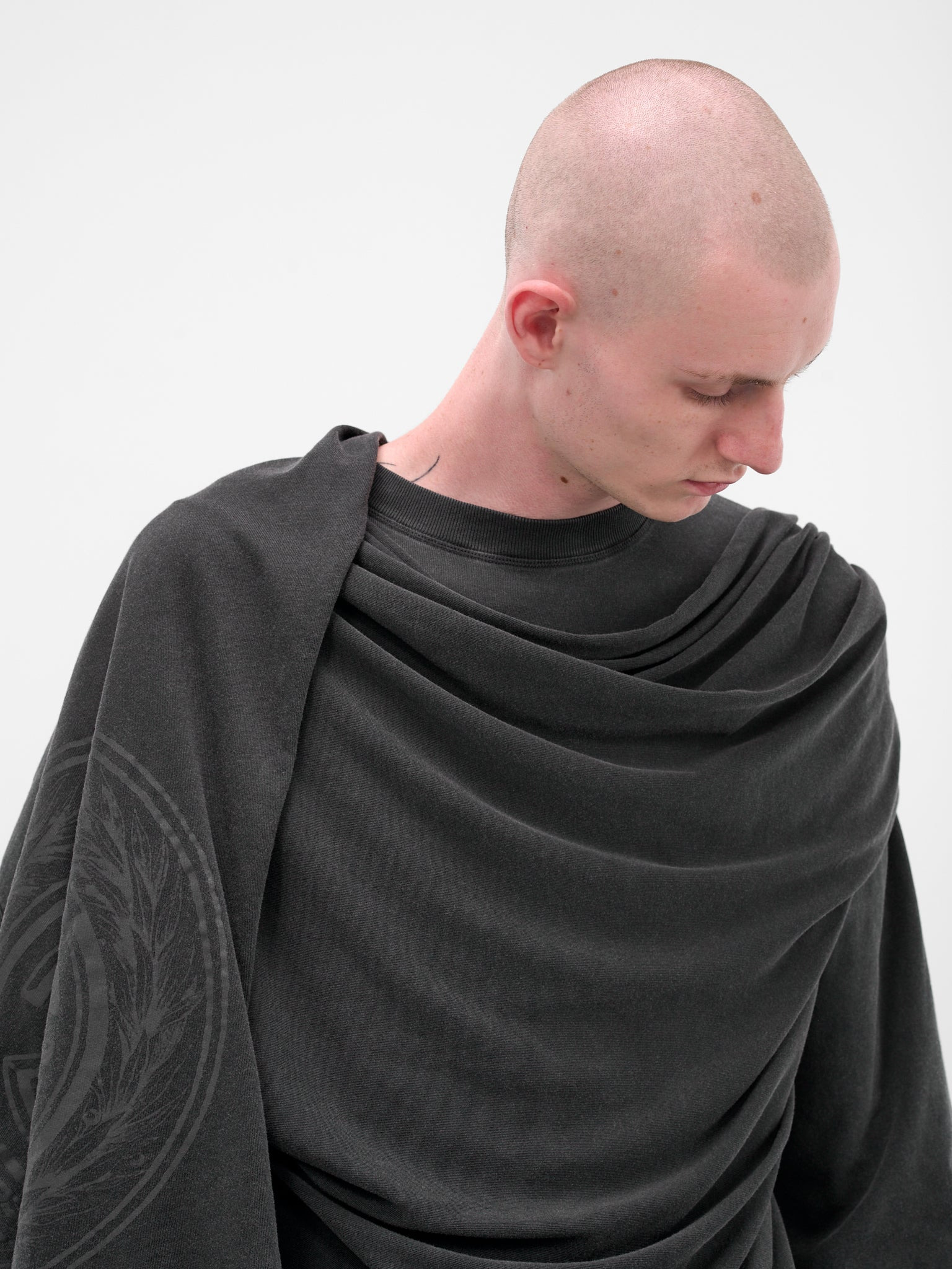 Black Draped Scarf Logo Tee - 4