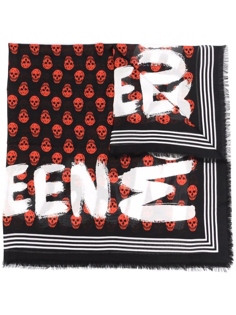 skull pattern painted-print scarf - 1