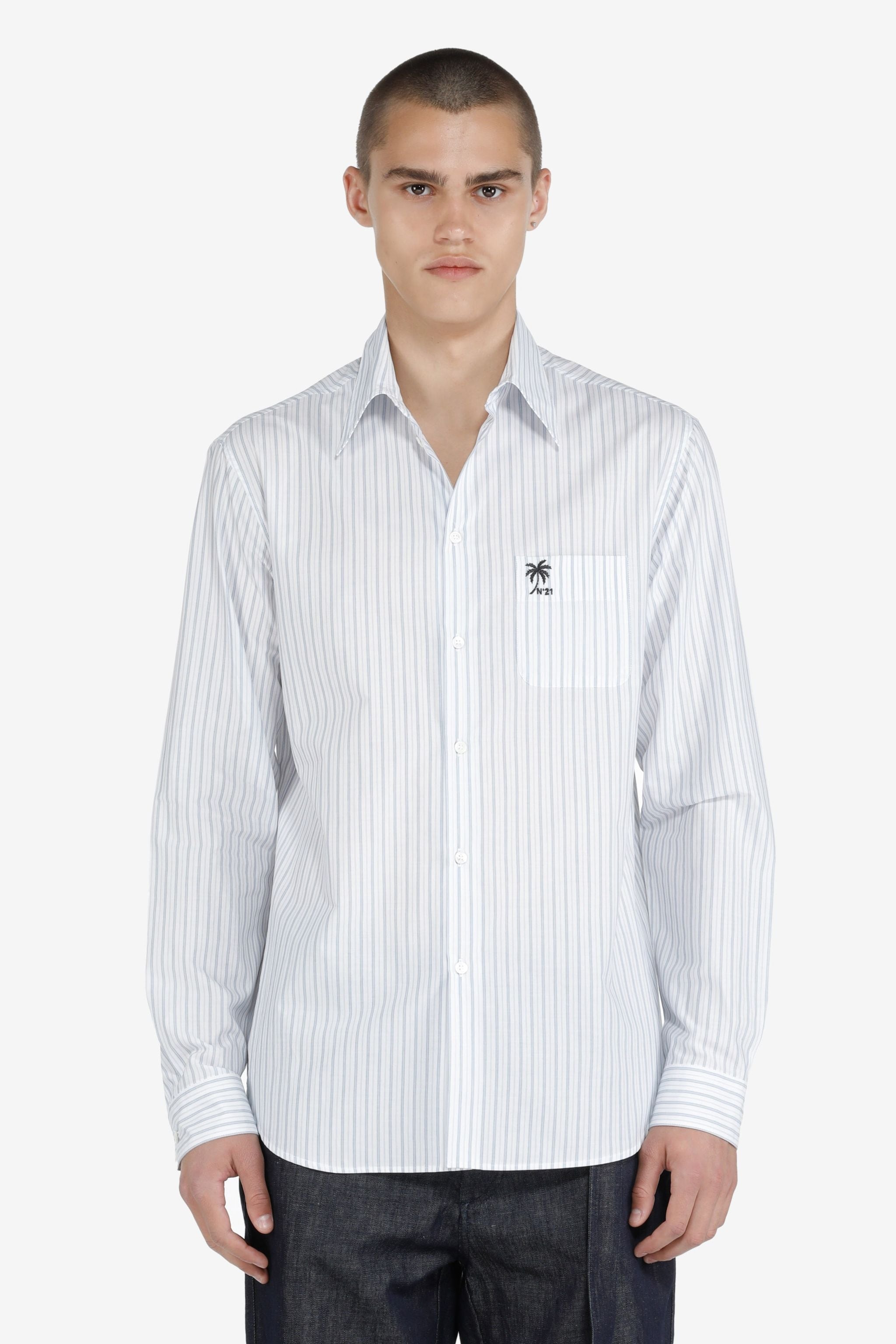 LOGO-EMBROIDERED STRIPED COTTON SHIRT - 1