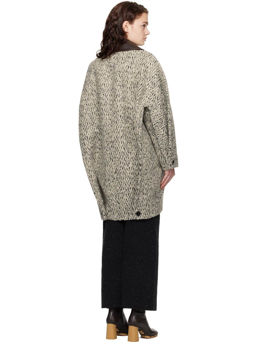 Gray Wool Boucle Chevron Coat - 3