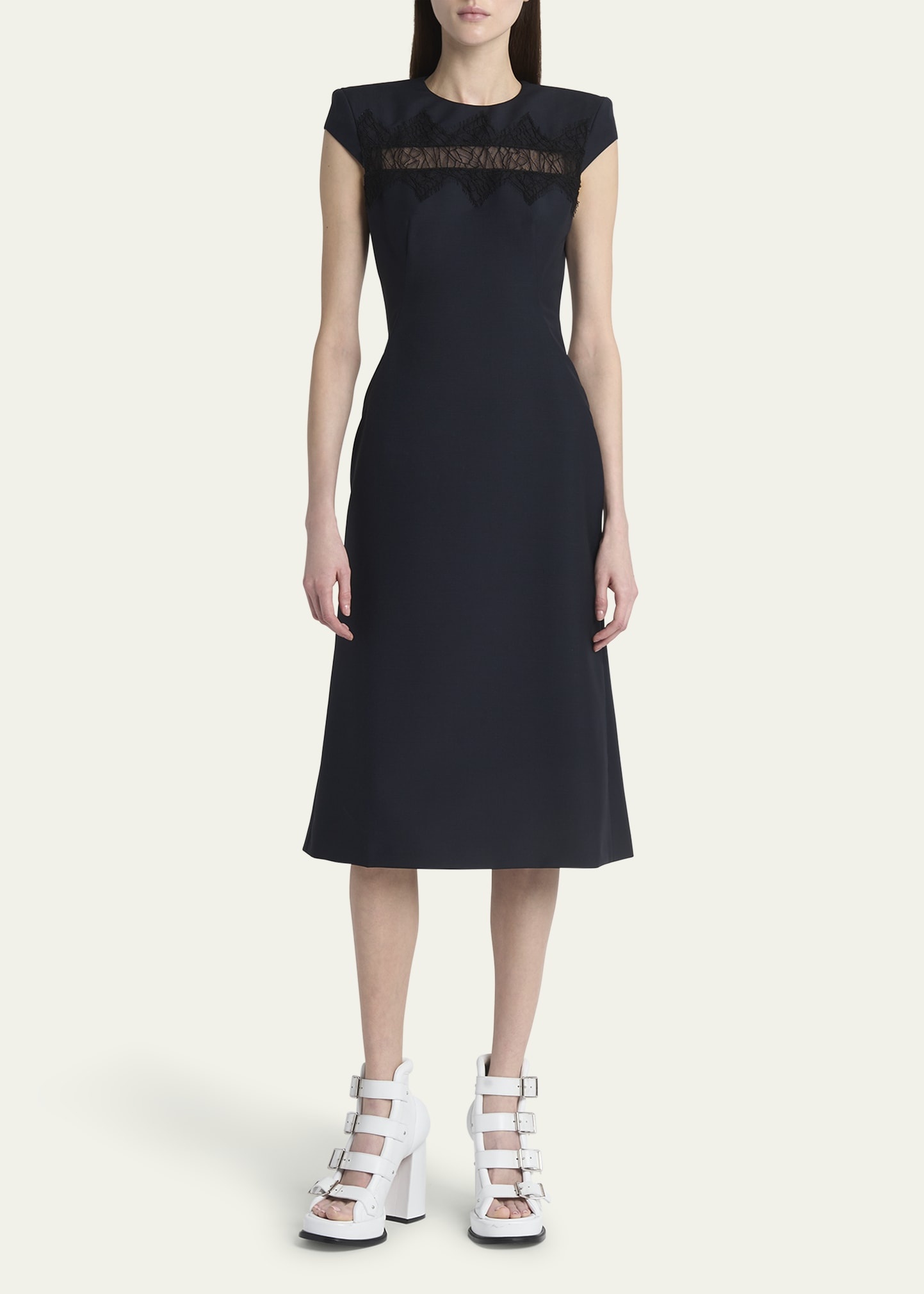 Spider Lace Cap-Sleeve Wool Mohair Midi Dress - 2