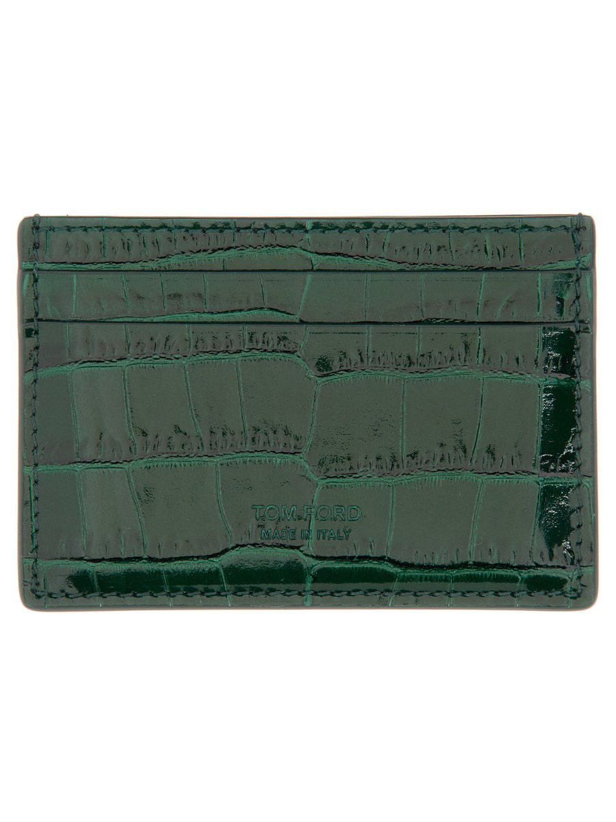 CROCODILE PRINT LEATHER CARD CASE - 2