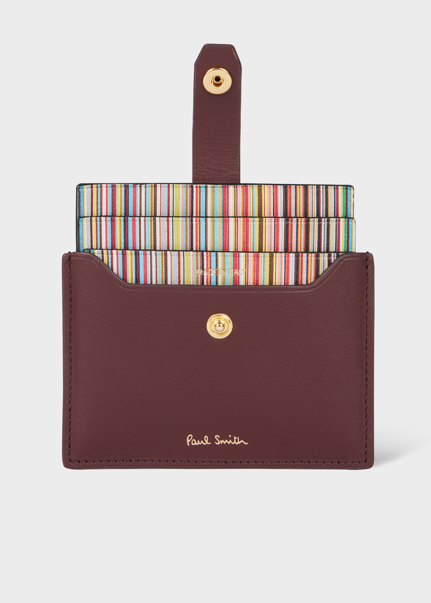 Burgundy Leather Credit Hard Holder With 'Signature Stripe' Pull Out - 3