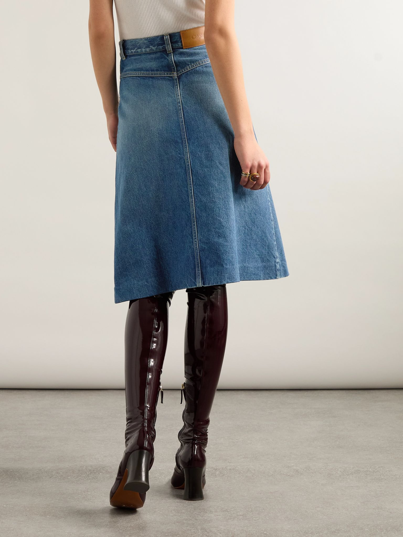 Pleated paneled denim midi skirt Mid denim - 4