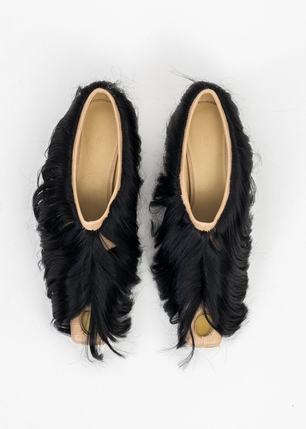 FICELLE WITH ONYX HAIR CUT-OUT HAIRY PUMP HEELS - 6
