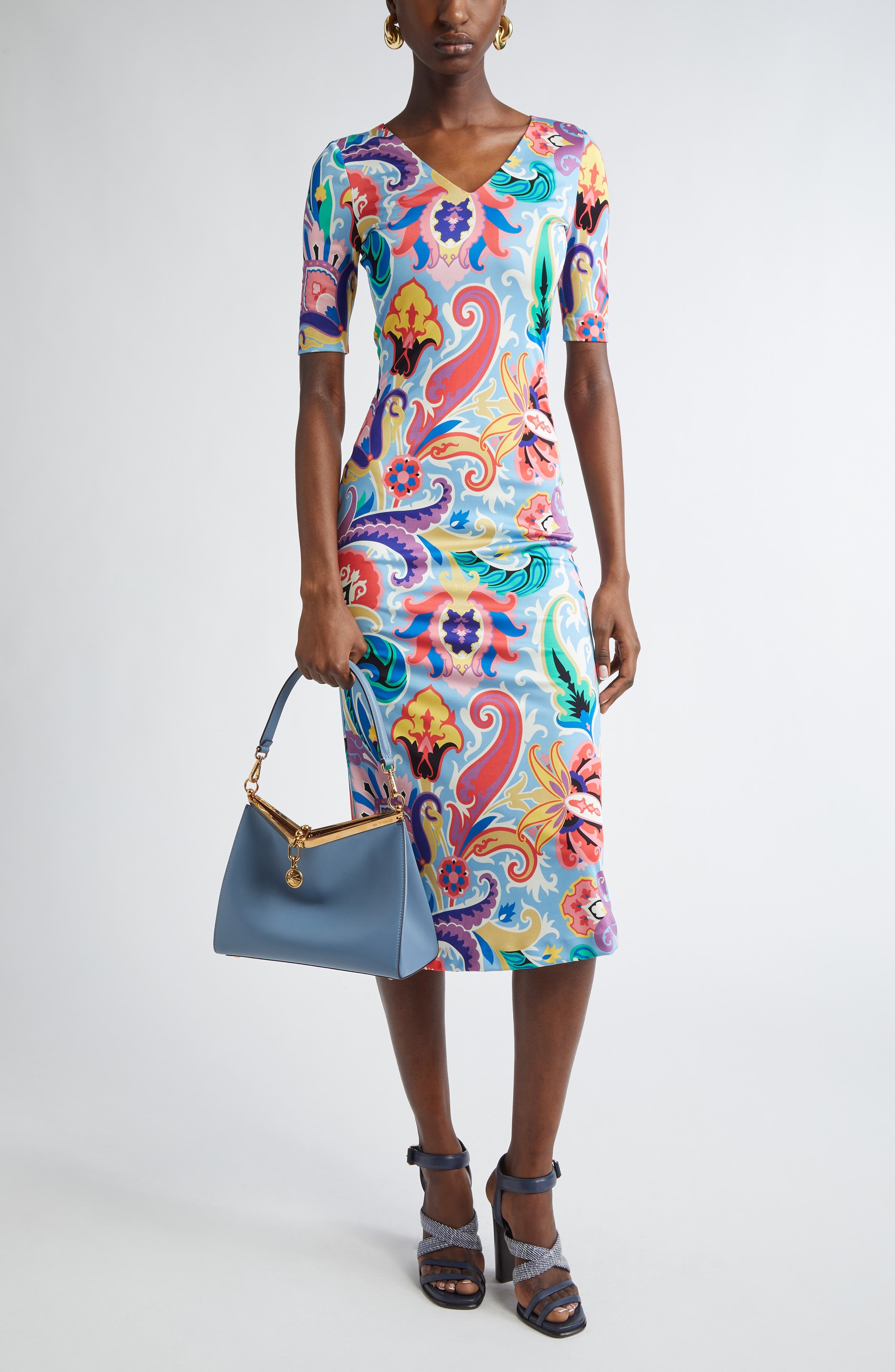 Etro Paisley Print Stretch Jersey Midi Dress in Stampa F.do Blu at Nordstrom - 1