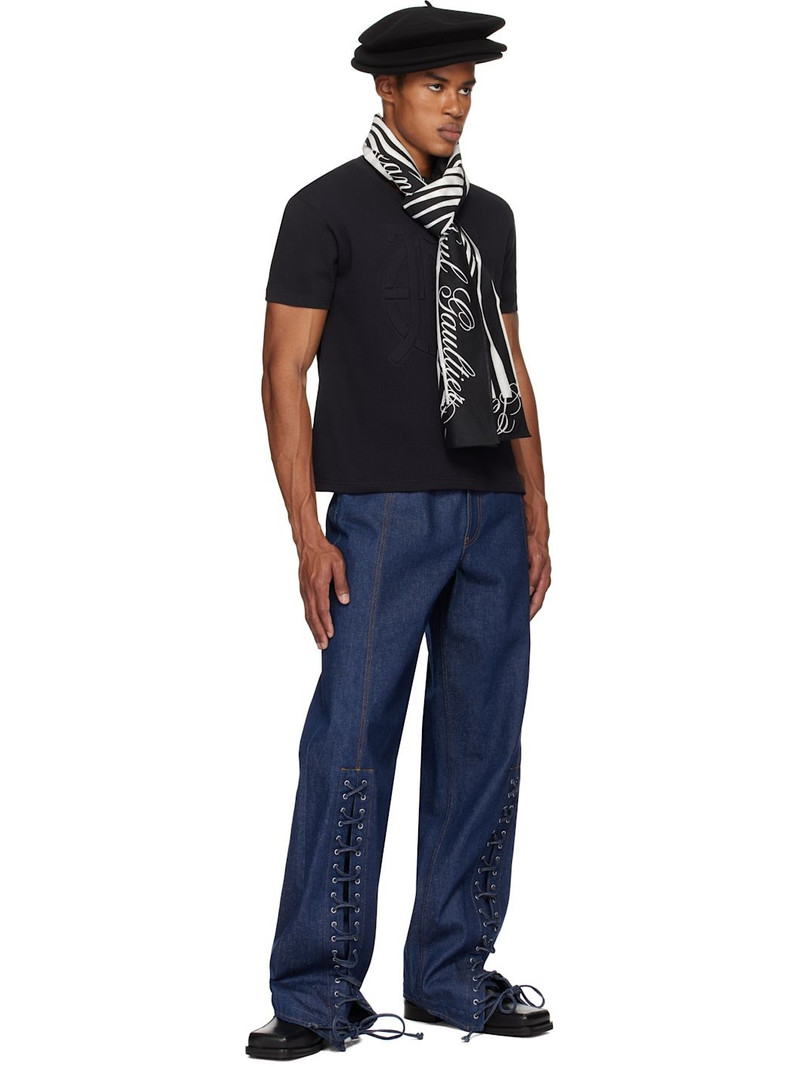 Jean Paul Gaultier Black & White Pareo Printed Mariniere Body Morphing Scarf outlook