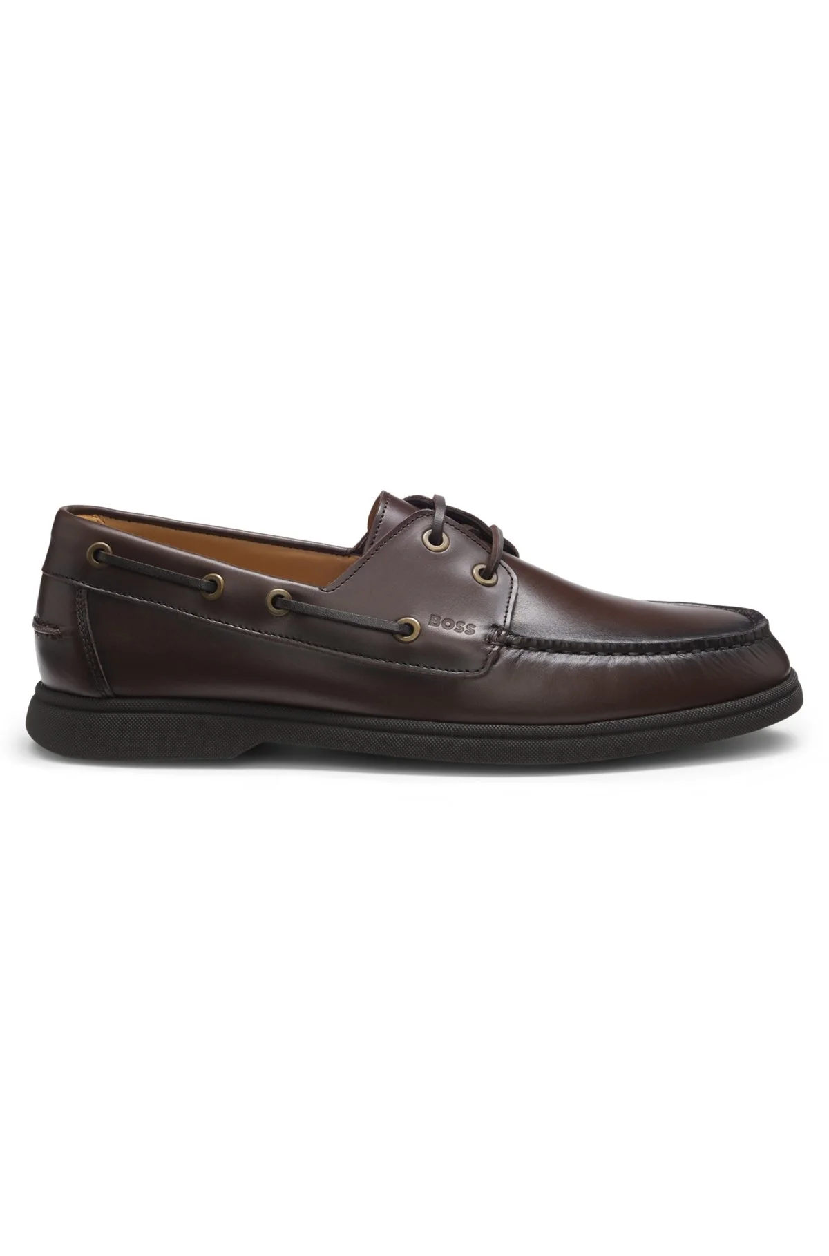 LEATHER BOAT SHOES WITH EMBOSSED LOGO - 1