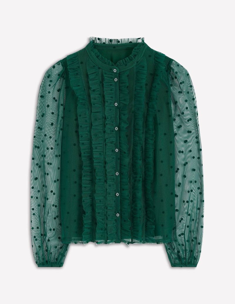 Frilled Tulle Blouse-Emerald Night 1