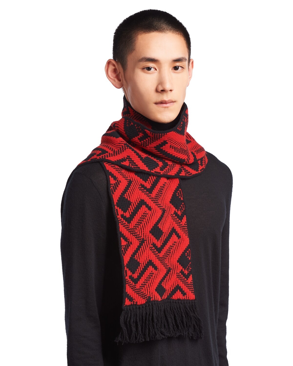 Wool and cashmere jacquard scarf - 2