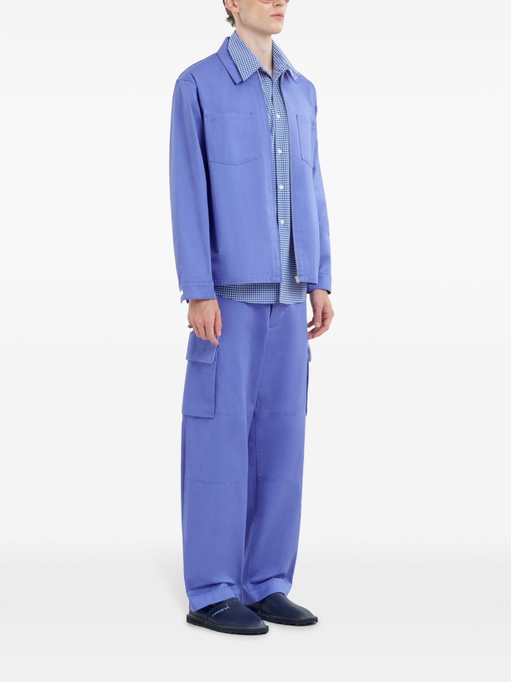 logo-embroidered cotton shirt jacket - 2