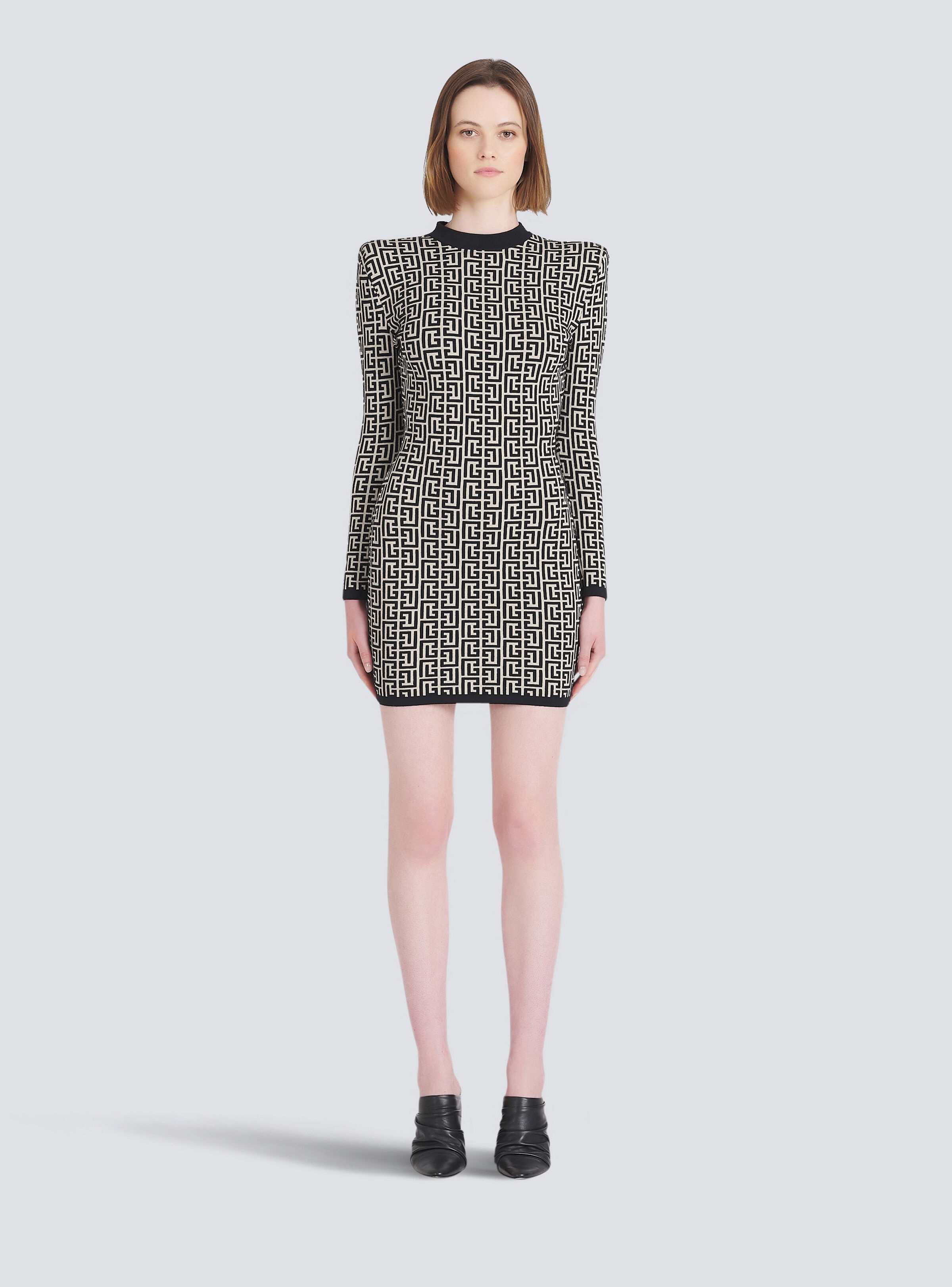 Short bicolor jacquard dress with Balmain monogram - 3