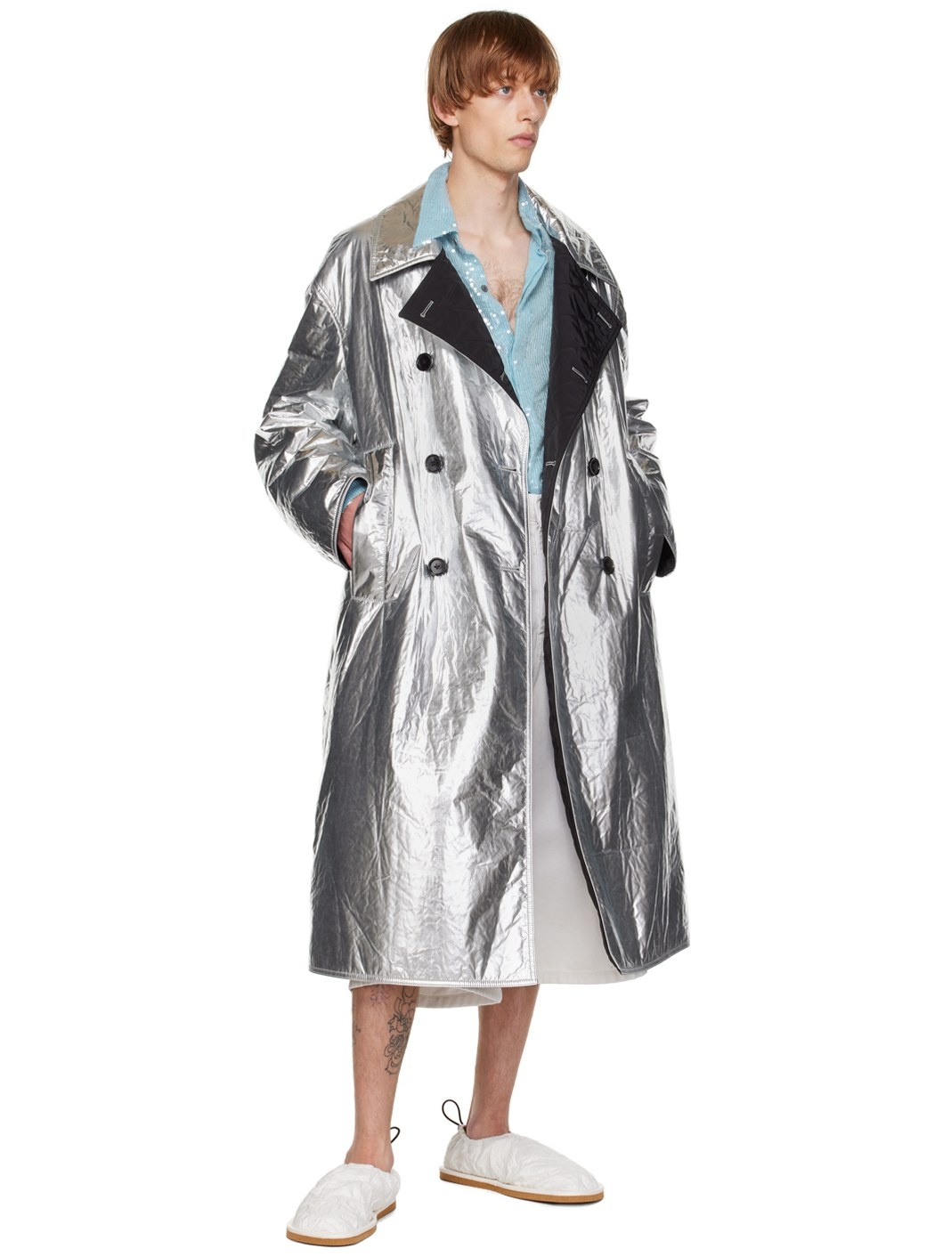 Silver Double-Breasted Reversible Coat - 5