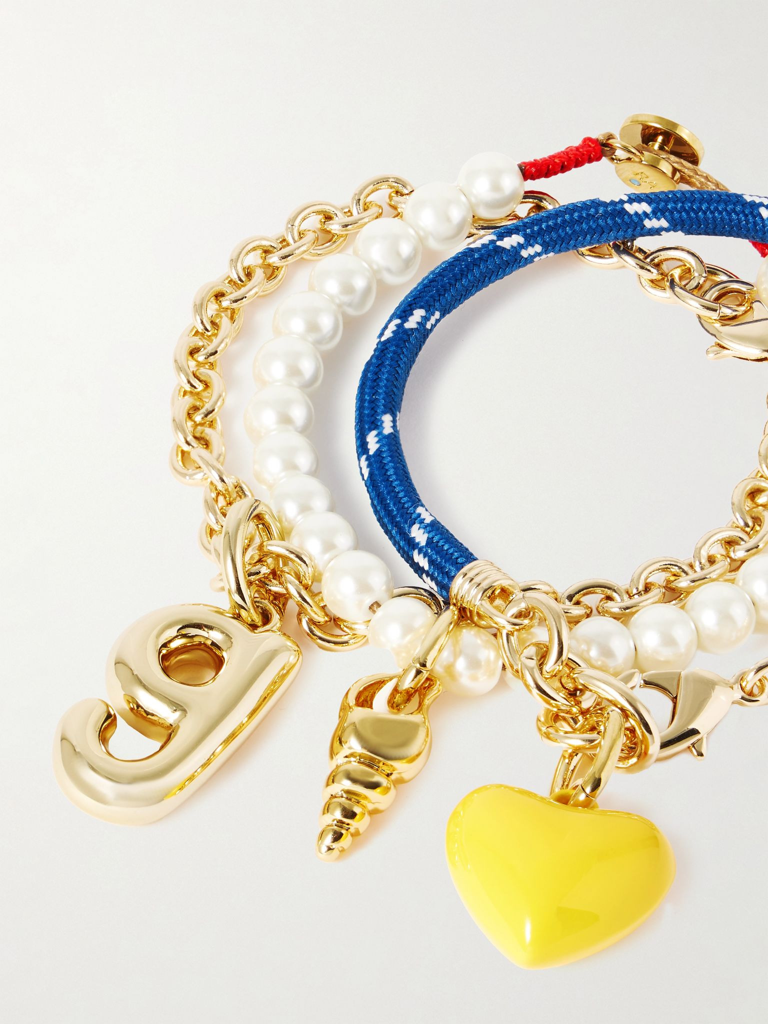 The Happy Heart Trio set of three gold-tone, cord, faux pearl and enamel bracelets Multi - 4