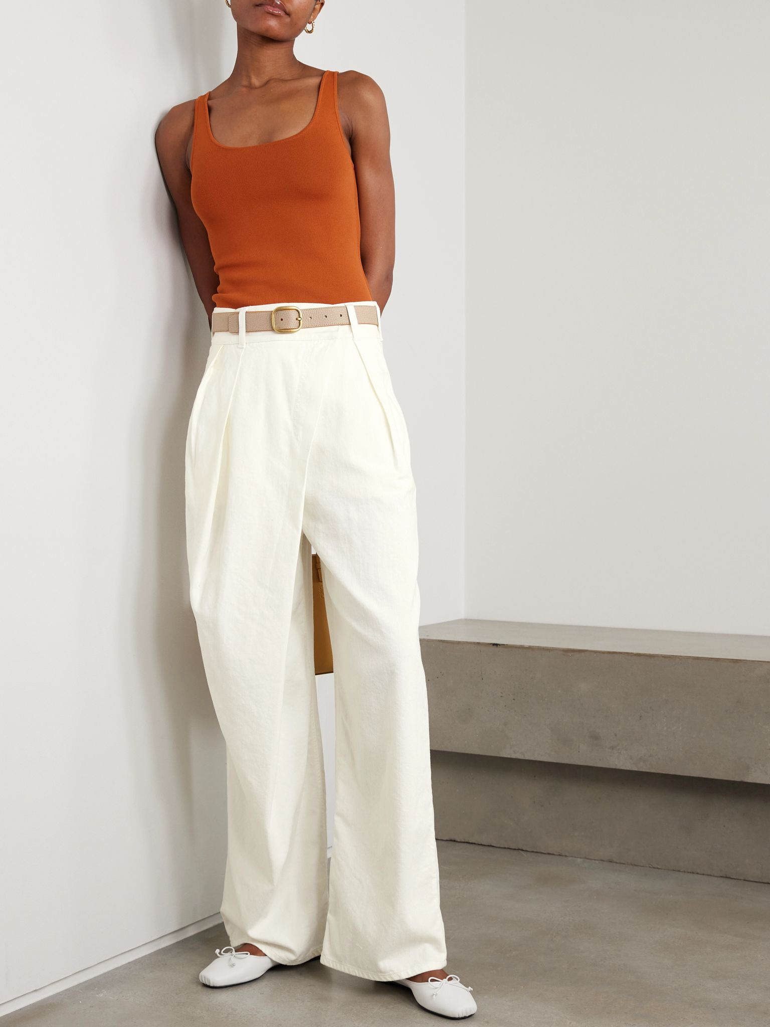 Layered pleated high-rise wide-leg jeans White - 2