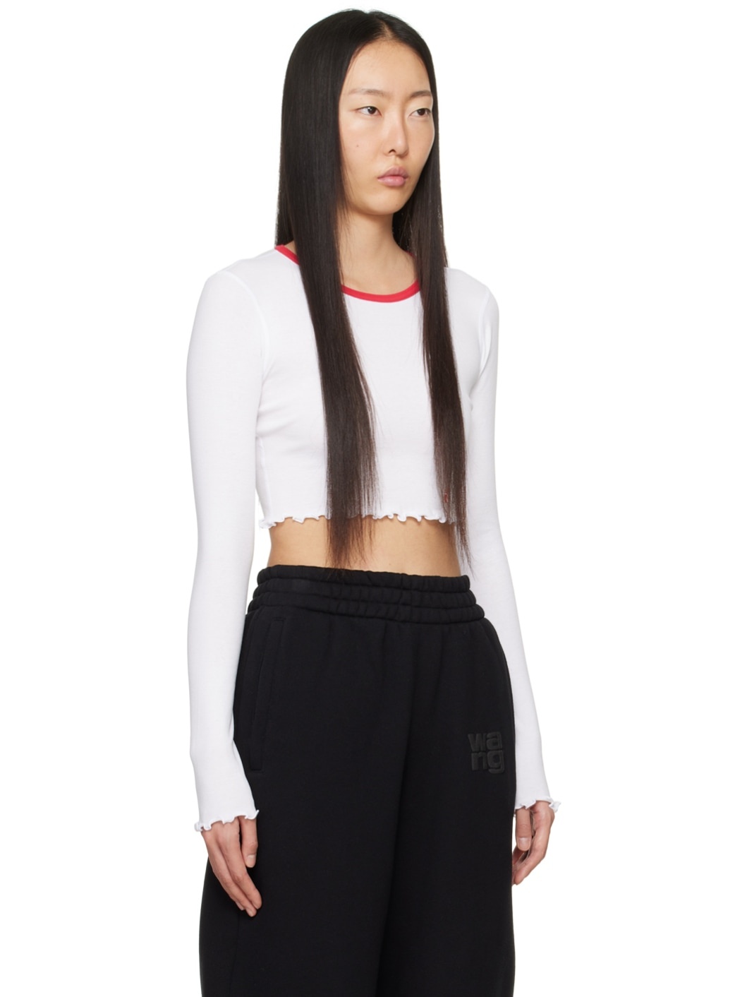 White Cropped Long Sleeve T-Shirt - 2