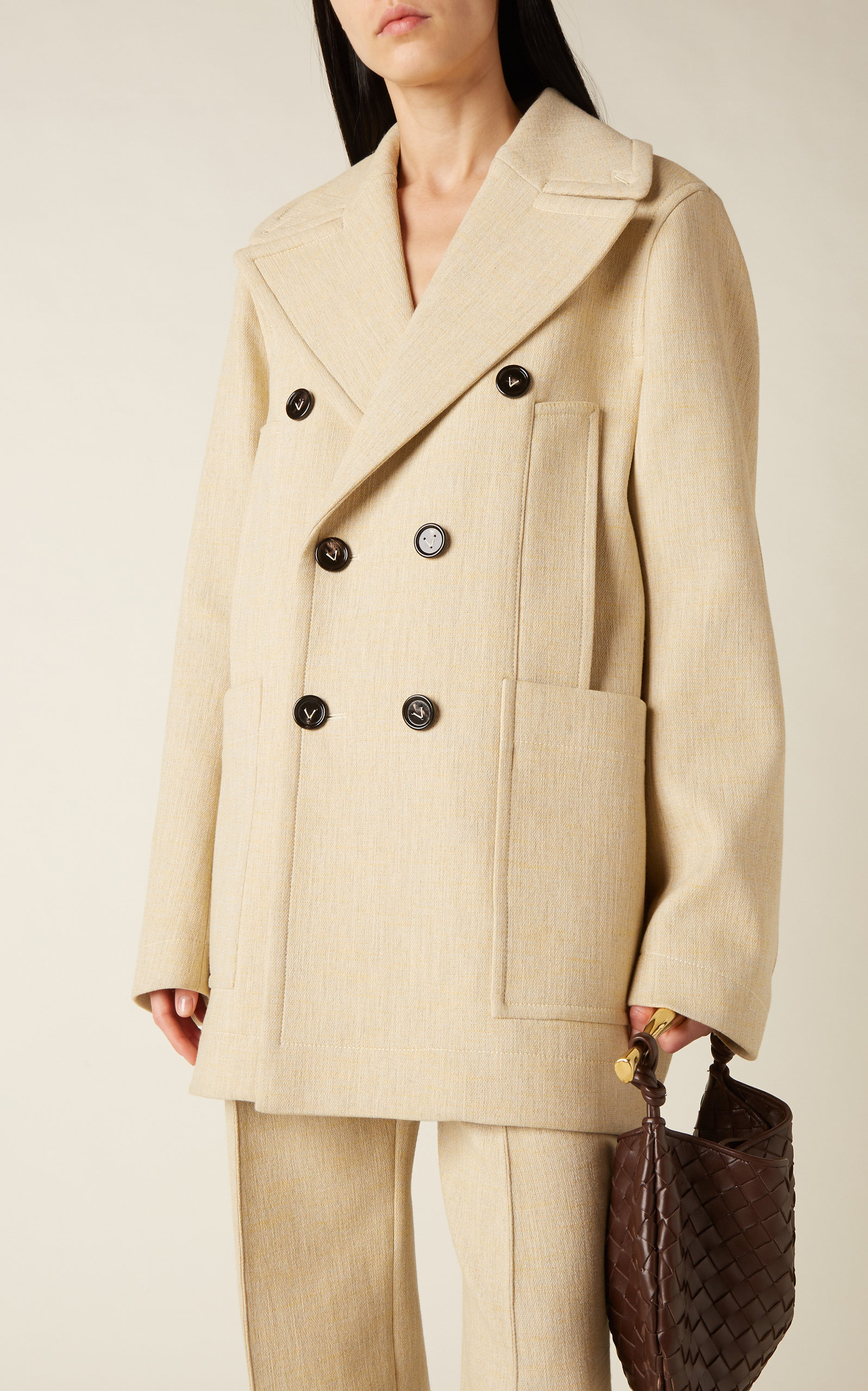 Double-Breasted Cocoon Coat neutral - 2