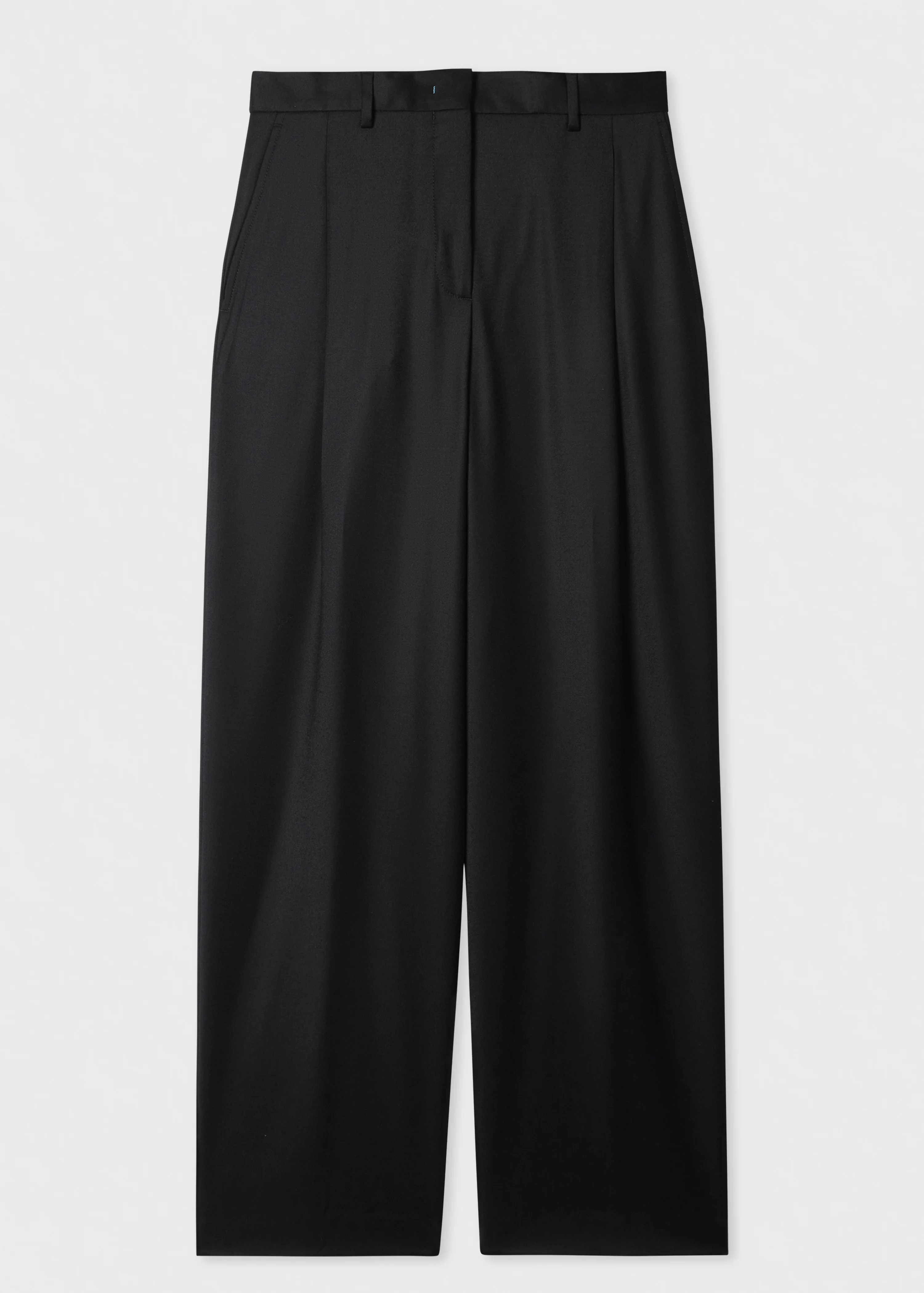 Women's Black Flannel Wide-Leg Trousers - 1