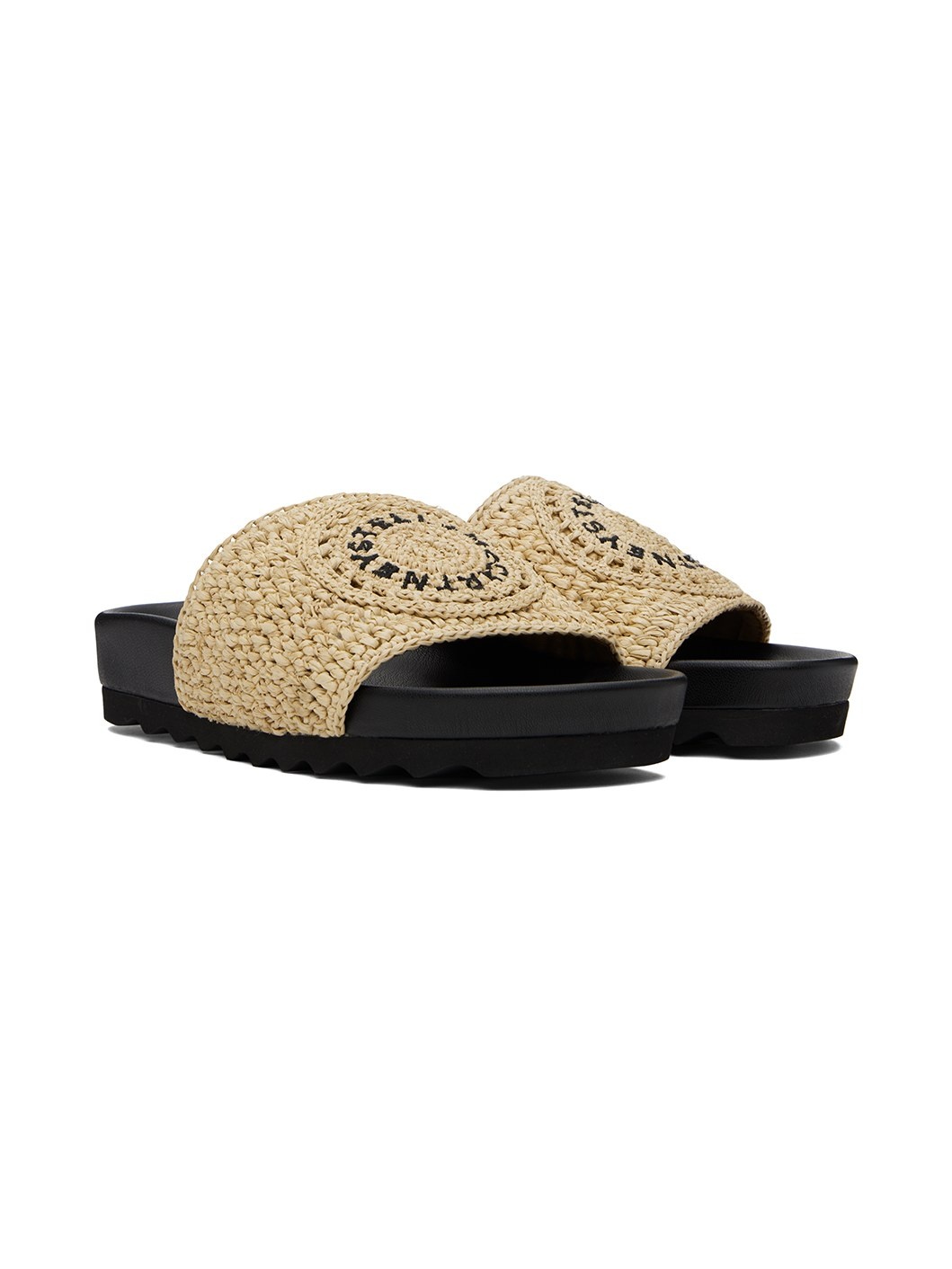 Beige & Black Elyse Raffia Logo Slides - 4