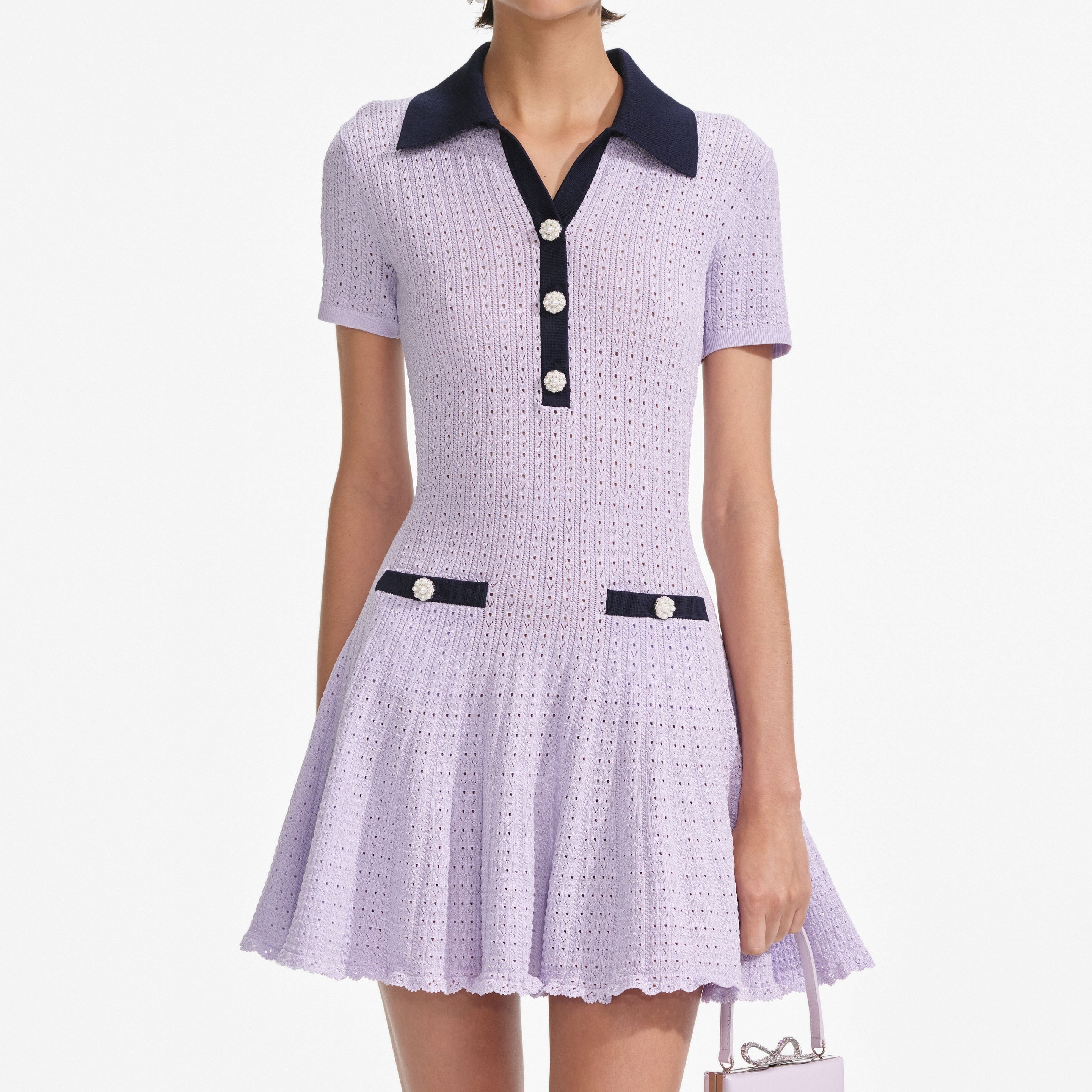 Lilac Pointelle Knit Mini Dress - 4