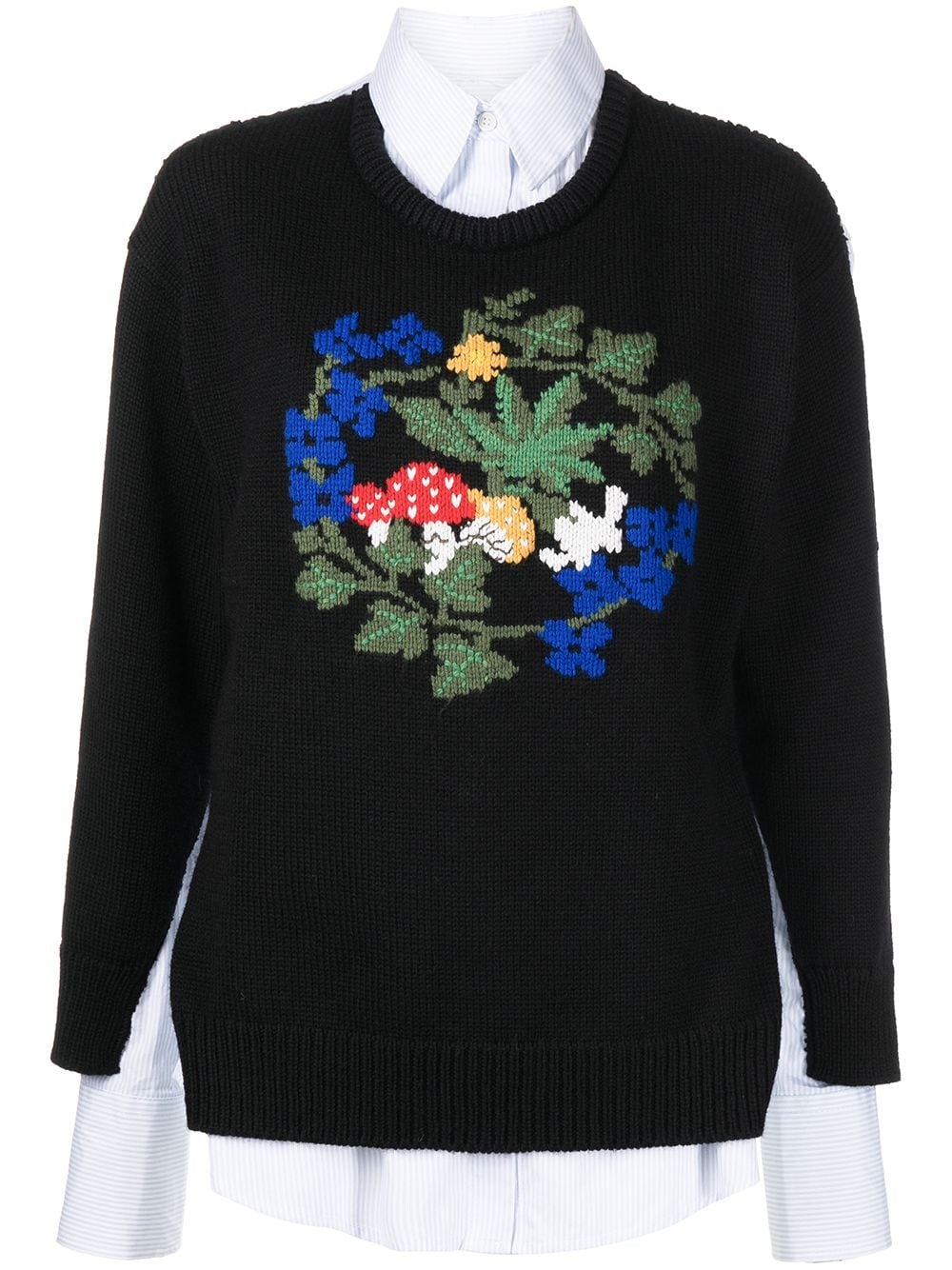 panelled floral-embroidered jumper - 1
