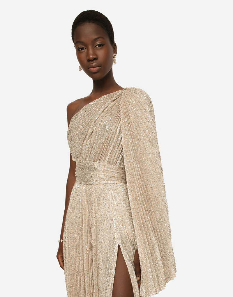 Long one-shoulder dress with multi-colored sequins 4