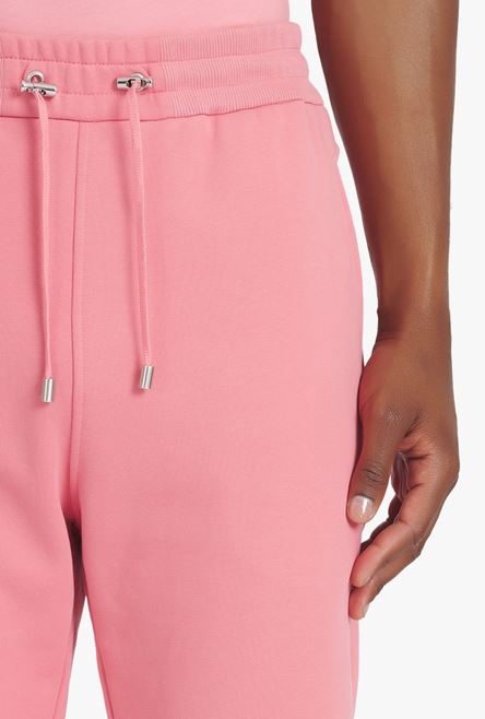 Salmon pink eco-designed cotton shorts with flocked white Balmain Paris logo - 6