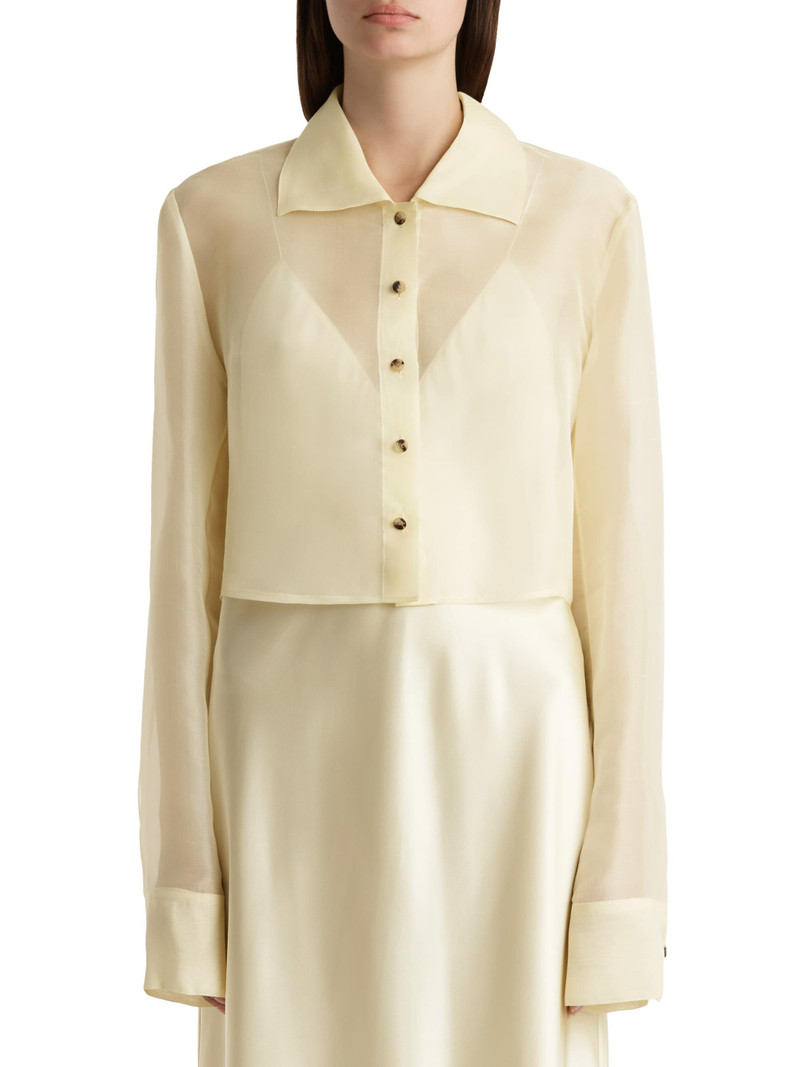 Women's Jasen Sheer Silk Button-Front Top - Pale Yellow 3