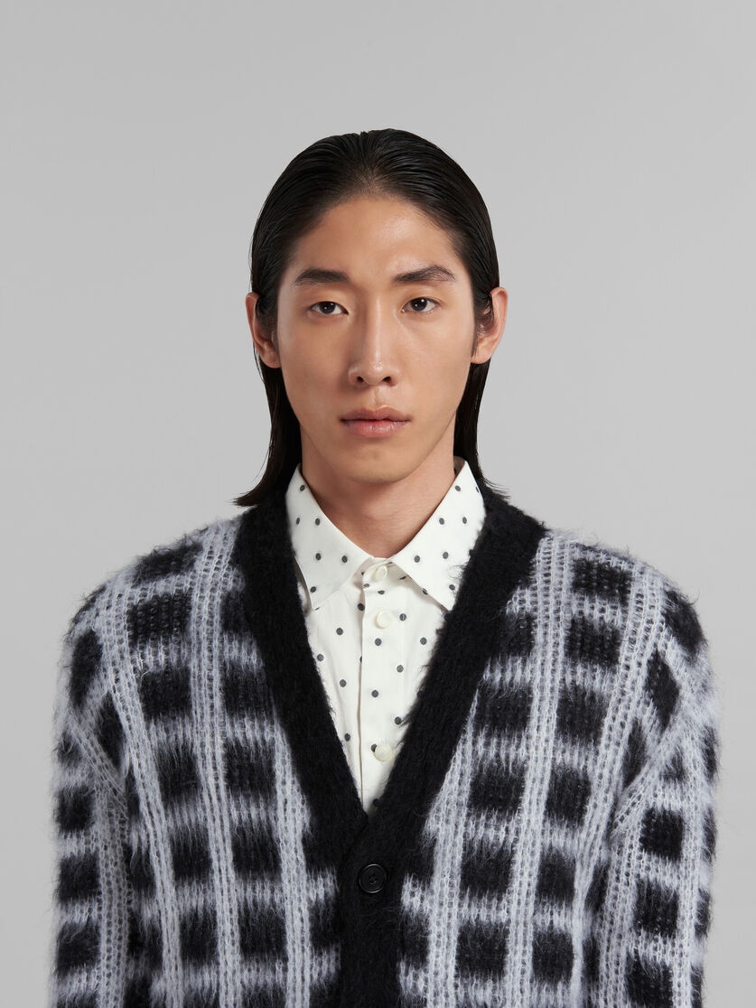 BLACK CHECKED MOHAIR CARDIGAN - 4