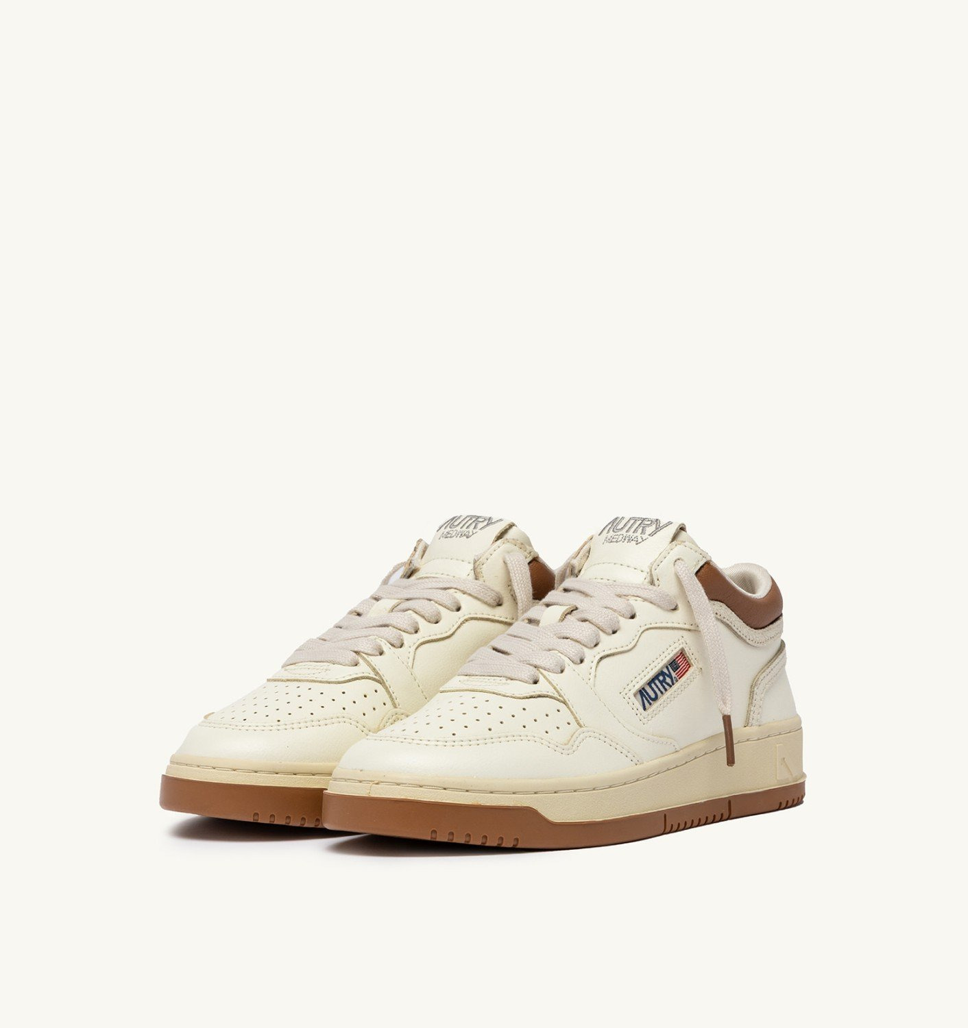 MED-WAY SNEAKERS IN LEATHER COLOR MARSHMALLOW AND BROWN SUGAR - 2