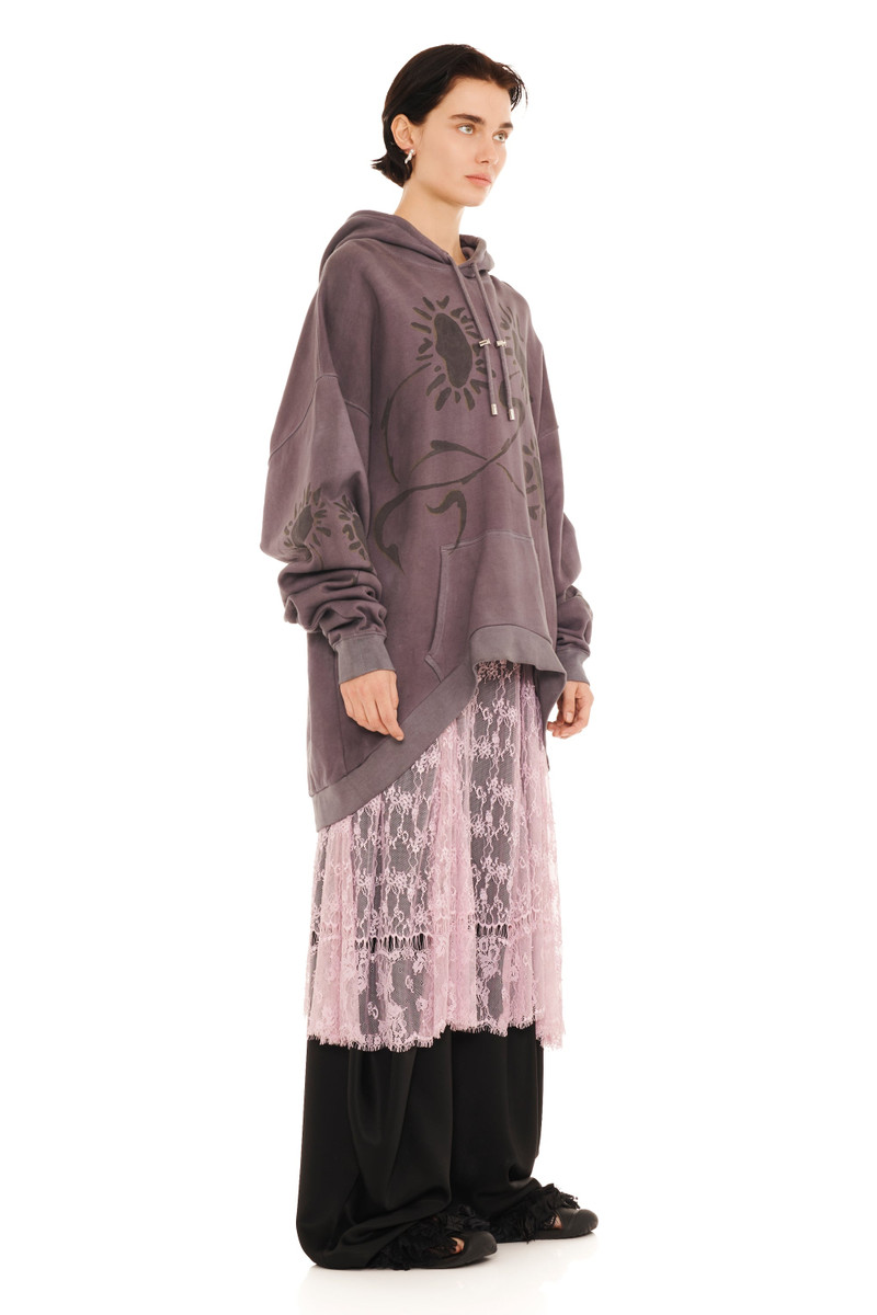 Collina Strada CHARCOAL DAISIES ROUND HEM HOODIE outlook